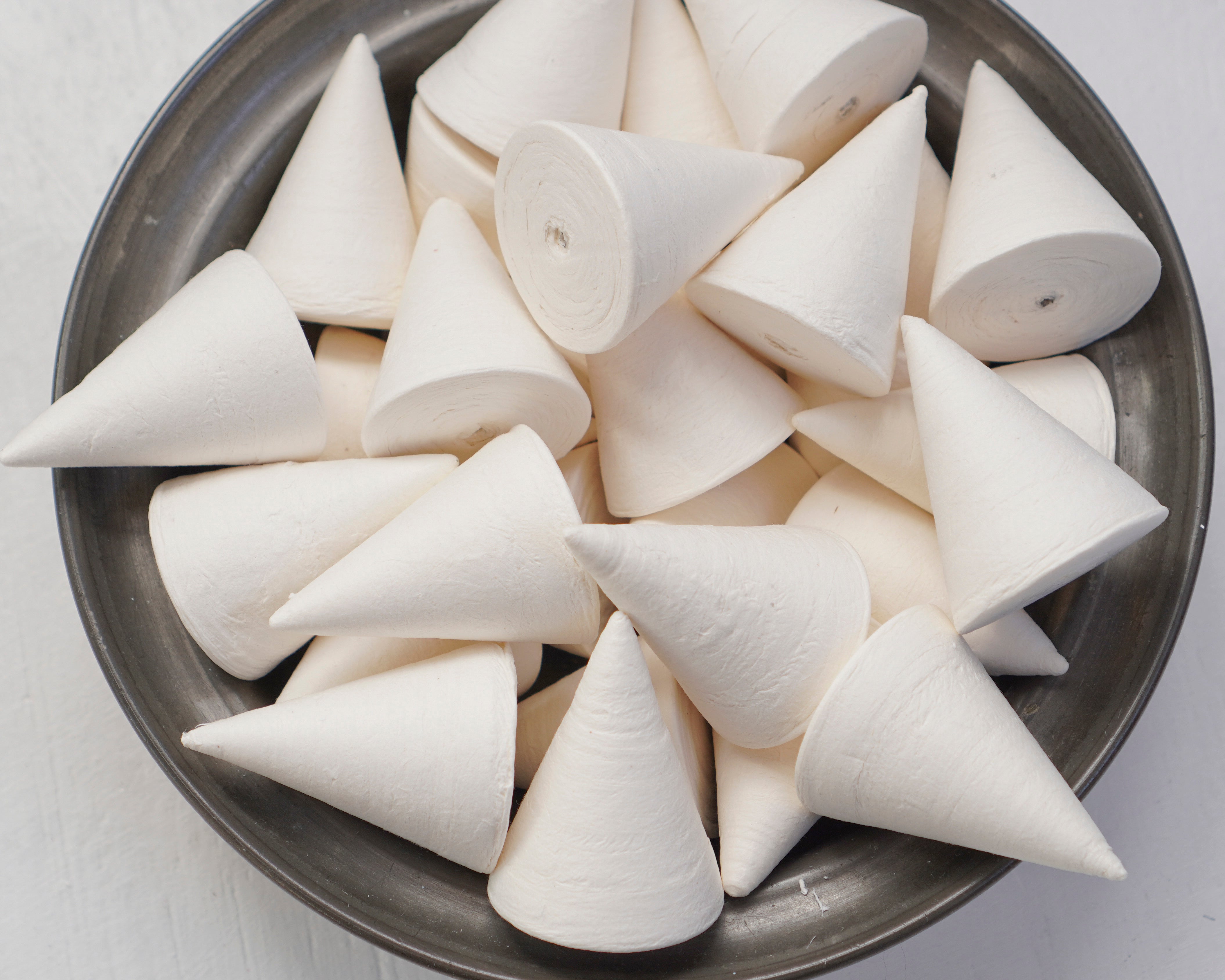 Pointy Spun Cotton Cones, 60 x 45mm Cone Craft Shapes, 6 Pcs.