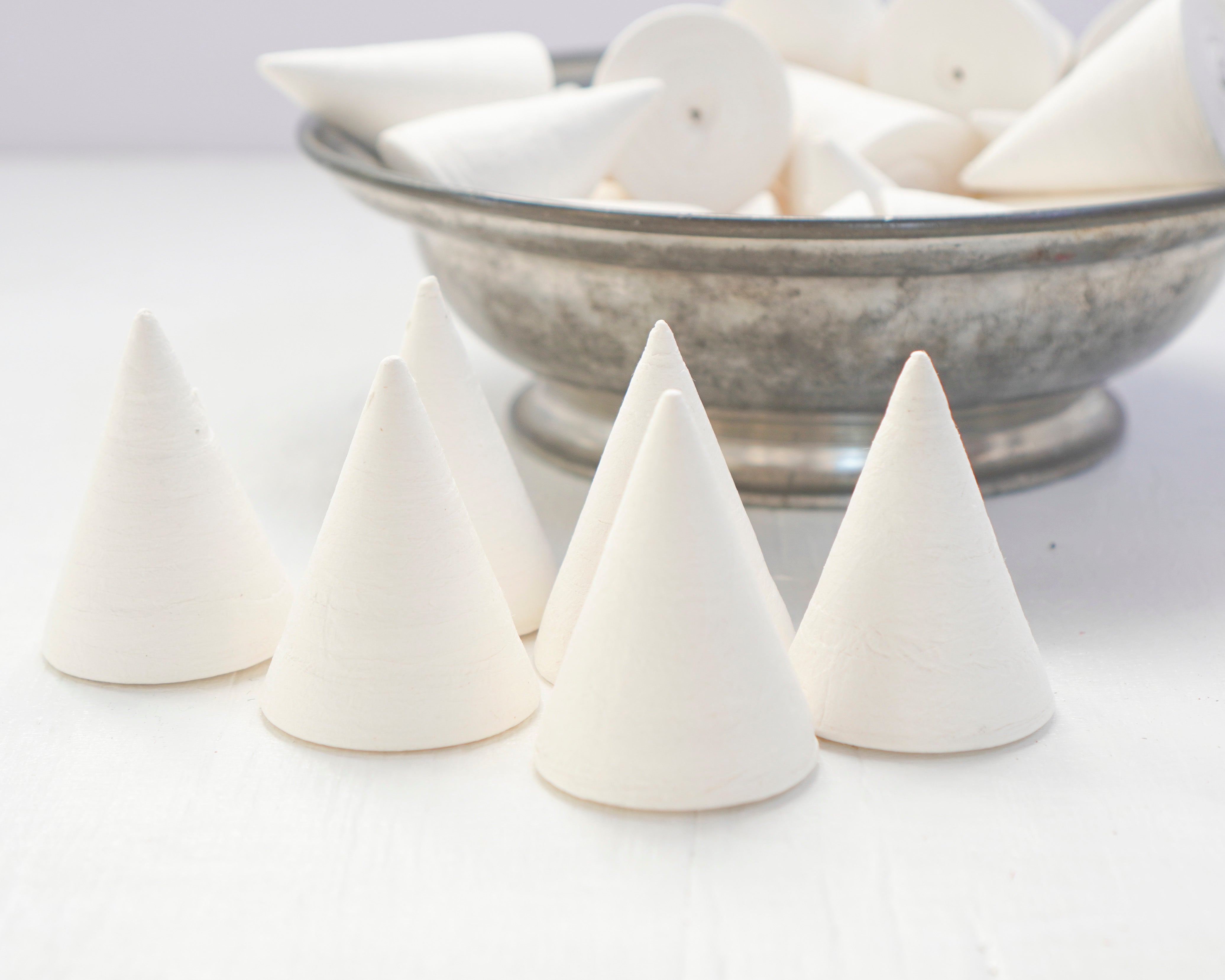 Pointy Spun Cotton Cones, 60 x 45mm Cone Craft Shapes, 6 Pcs.