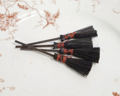 Miniature Witch Brooms - 4 Small Black Sisal Mini Halloween Hearth Brooms
