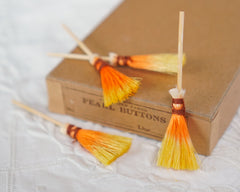 Miniature Candy Corn Brooms - 4 Small Dip-Dyed Sisal Mini Halloween Brooms