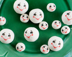 Spun Cotton Heads: FROSTY - Vintage-Style Jolly Snowman Heads with Faces, 12 Pcs.