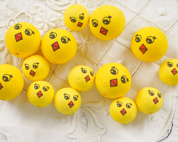Spun Cotton Bird Craft Heads with Vintage-Style Chick Faces, 12 Pcs.
