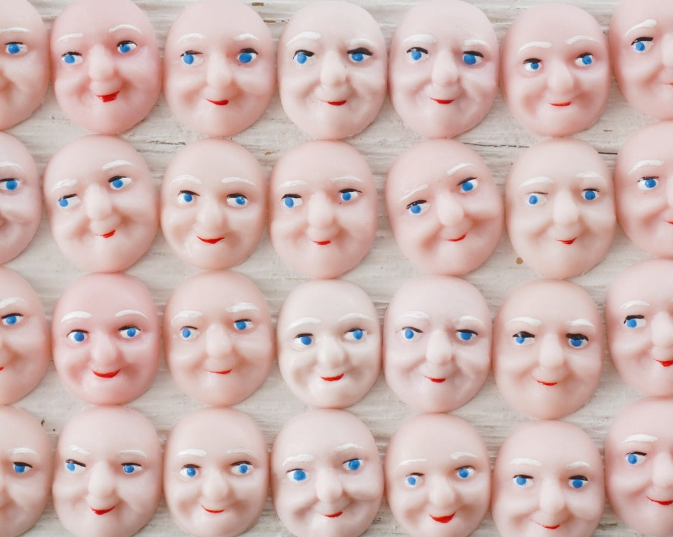 Elf Faces, Pink - Miniature Plastic Face Cabochons for Crafts, 12 Pcs.