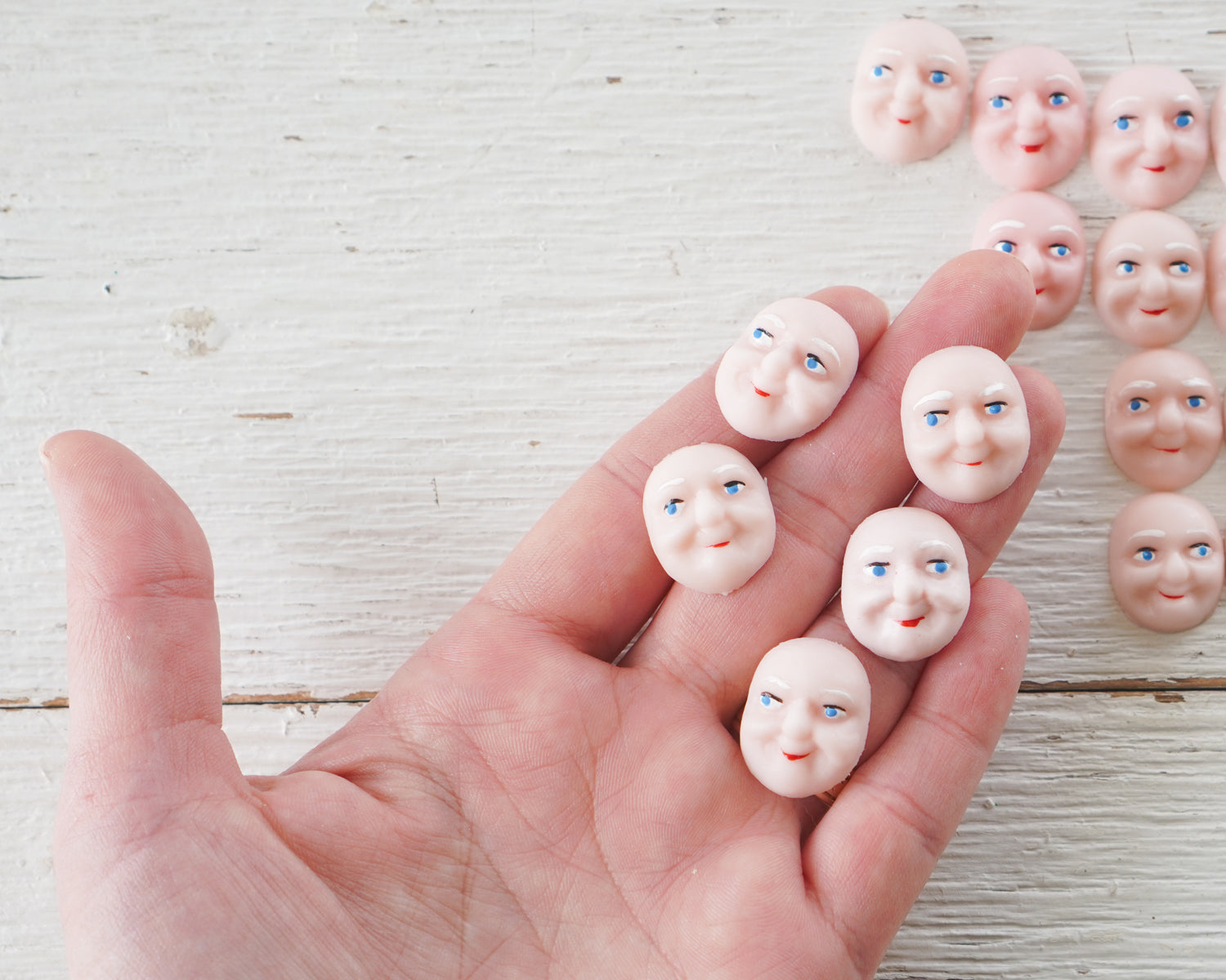 Elf Faces, Pink - Miniature Plastic Face Cabochons for Crafts, 12 Pcs.