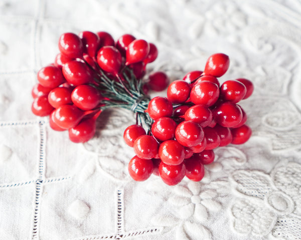 Holly Berry Stems - Double-Ended Red Berries on Wire Stems, 36 Pcs.