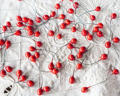 Holly Berry Stems - Double-Ended Red Berries on Wire Stems, 36 Pcs.