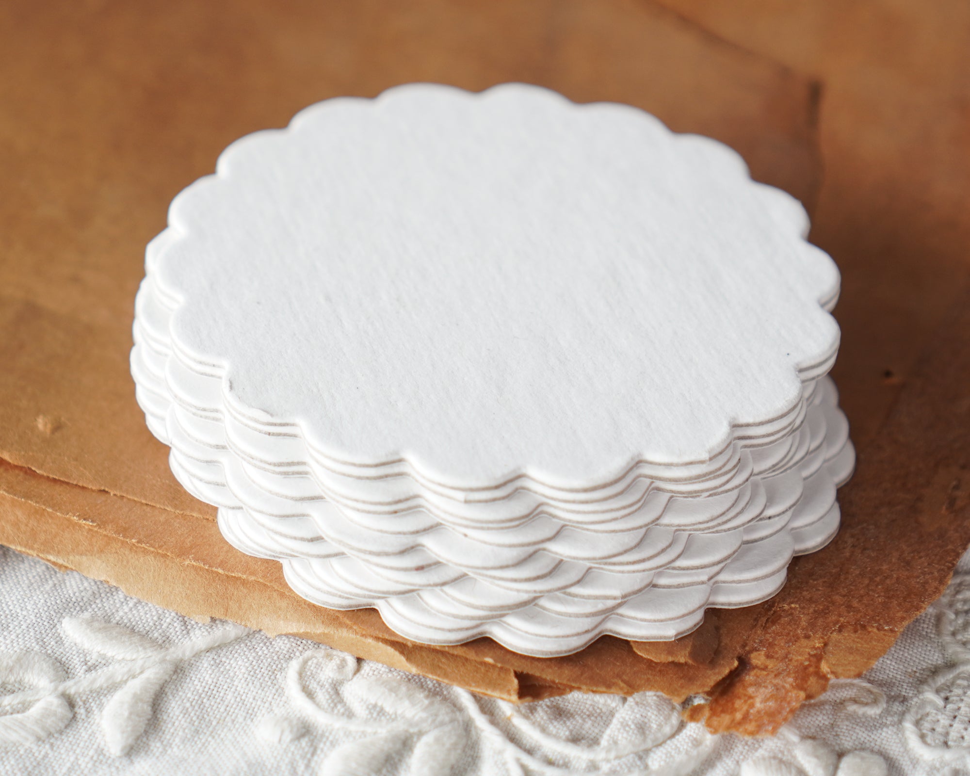 3-Inch Chipboard Craft Circles - Die Cut Scalloped Edge White Cardboard Rounds, 12 Pcs.