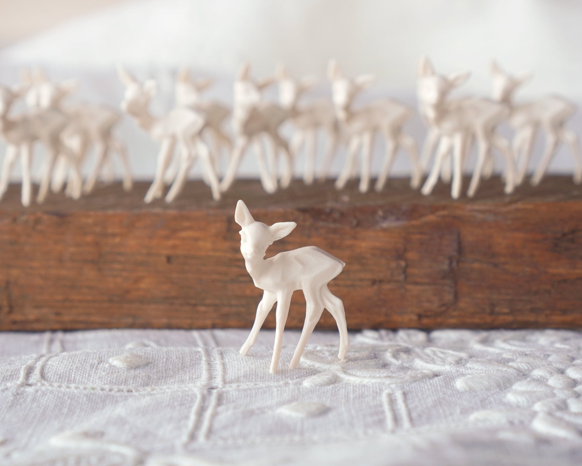 Miniature Plastic Deer - One Dozen Tiny Cream German Craft Figurines