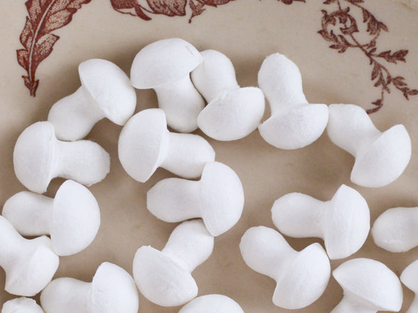 Small Button Mushrooms - 20 x 25mm Spun Cotton Craft Shapes, 50 Pcs.