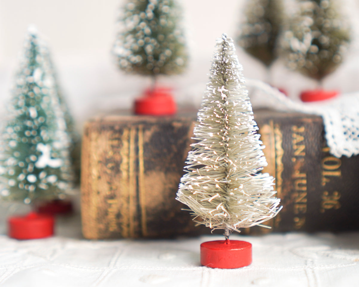 Miniature Bottle Brush Trees - Antique Style Frosted Sisal Trees, 12 Pcs.