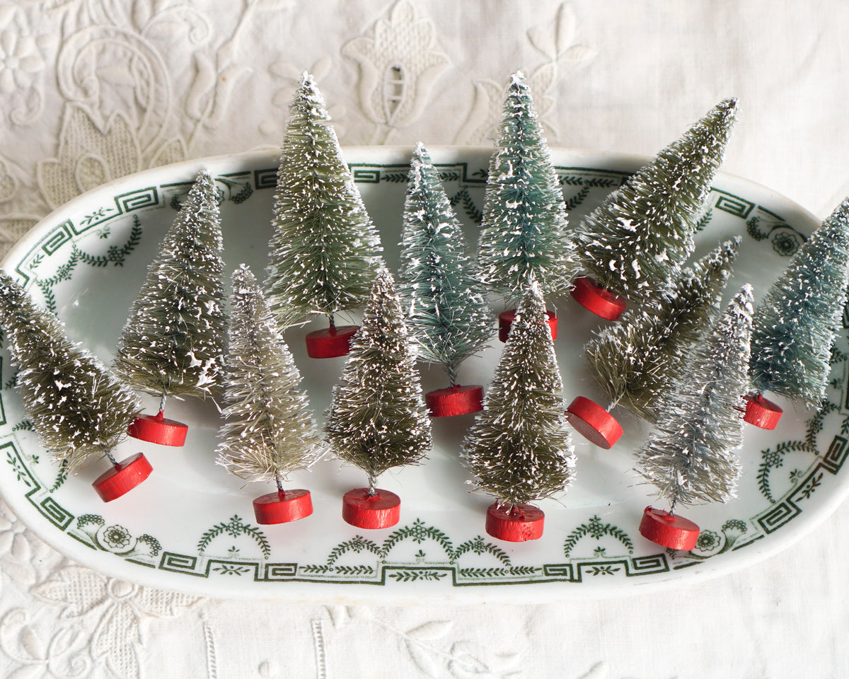 Miniature Bottle Brush Trees - Antique Style Frosted Sisal Trees, 12 Pcs.