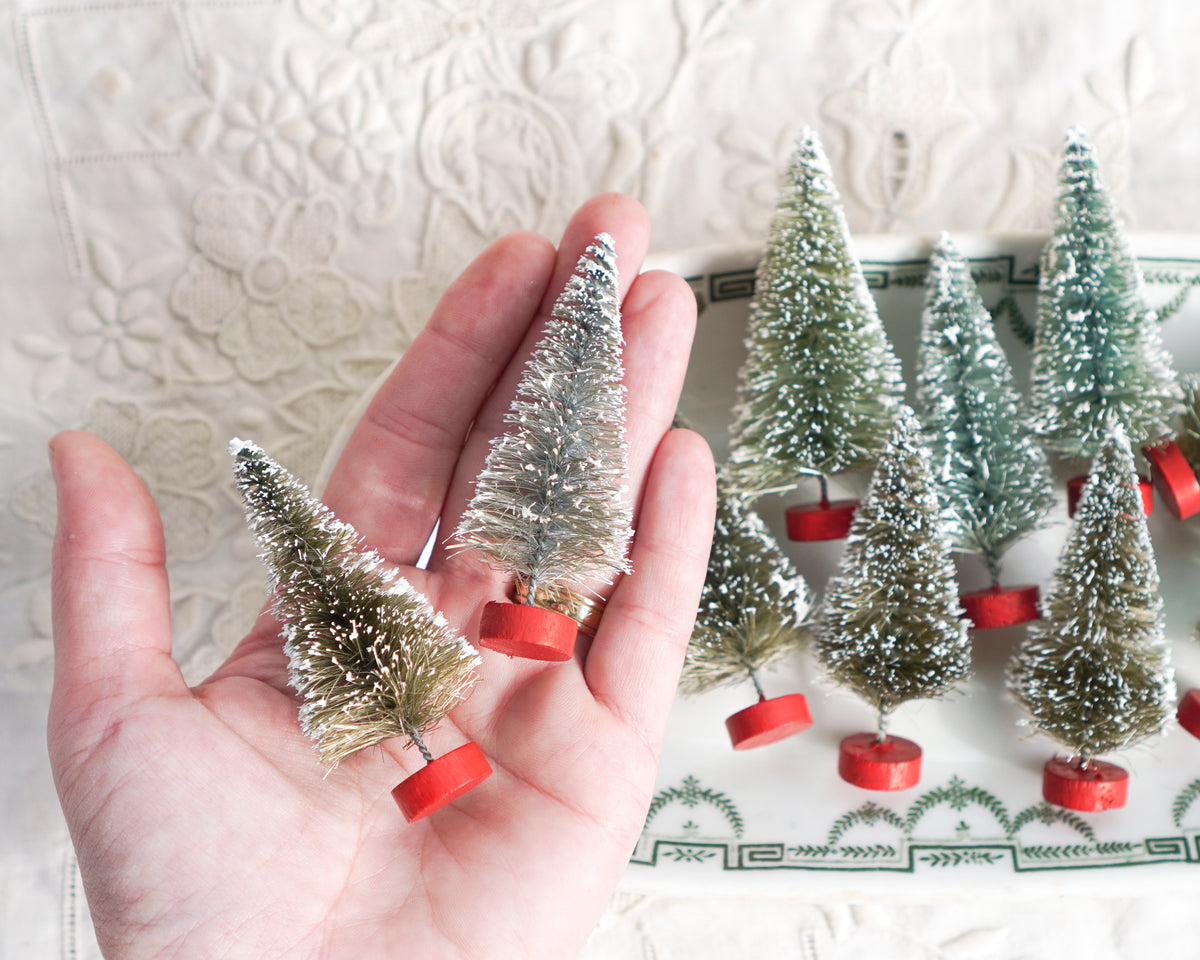 Miniature Bottle Brush Trees - Antique Style Frosted Sisal Trees, 12 Pcs.