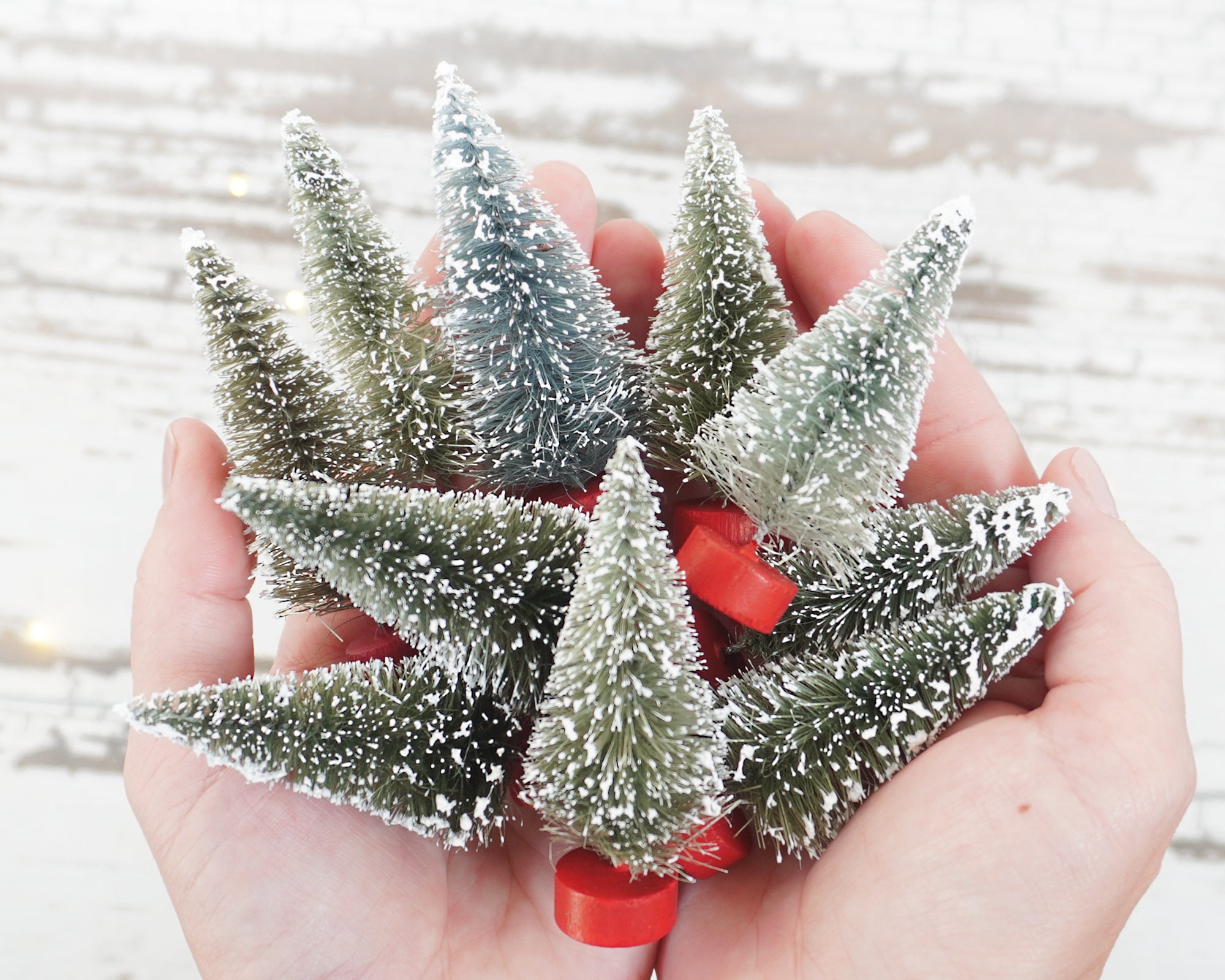 Miniature Bottle Brush Trees - 3-Inch Antique Style Frosted Sisal Trees, 10 Pcs.