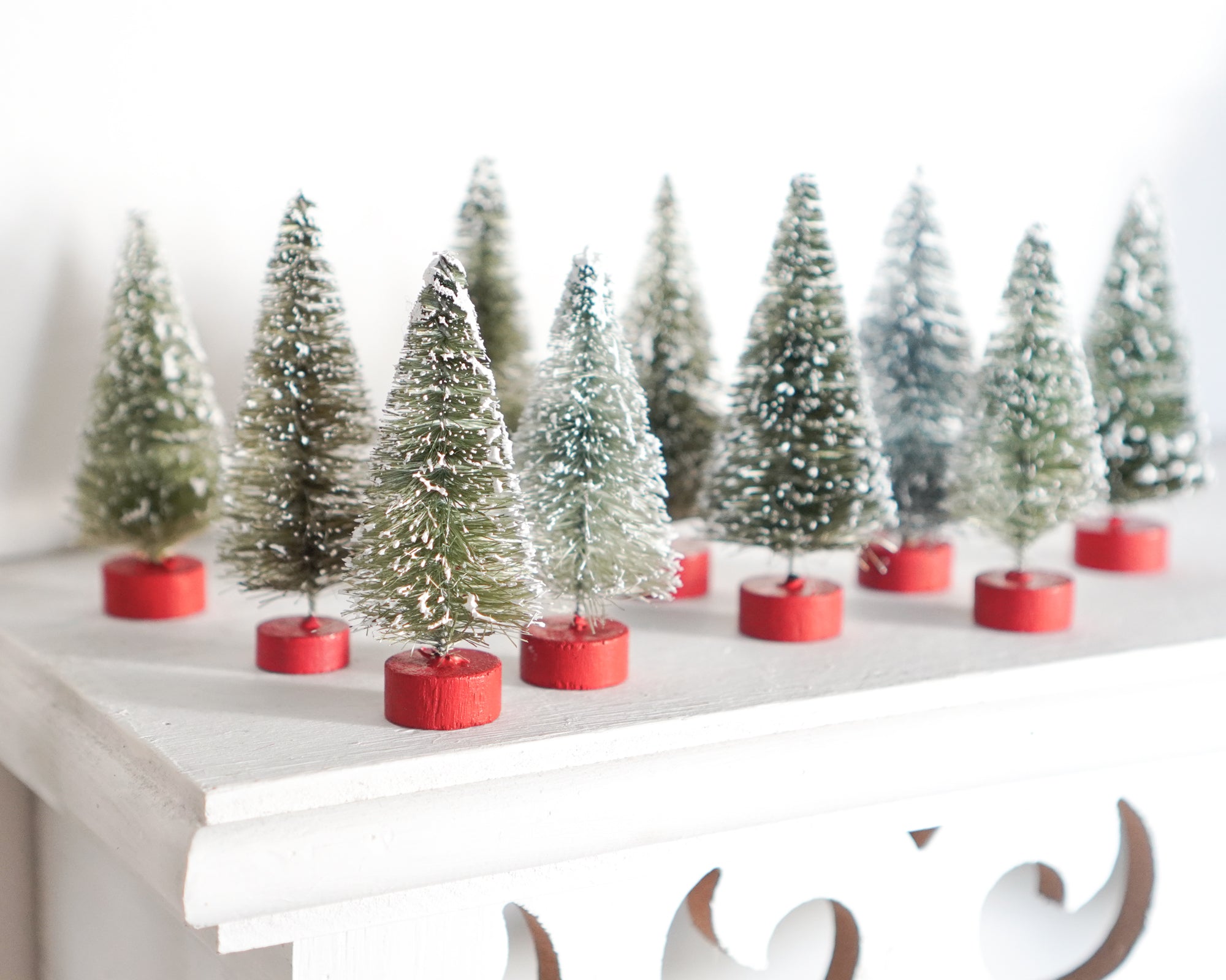 Miniature Bottle Brush Trees - 3-Inch Antique Style Frosted Sisal Trees, 10 Pcs.