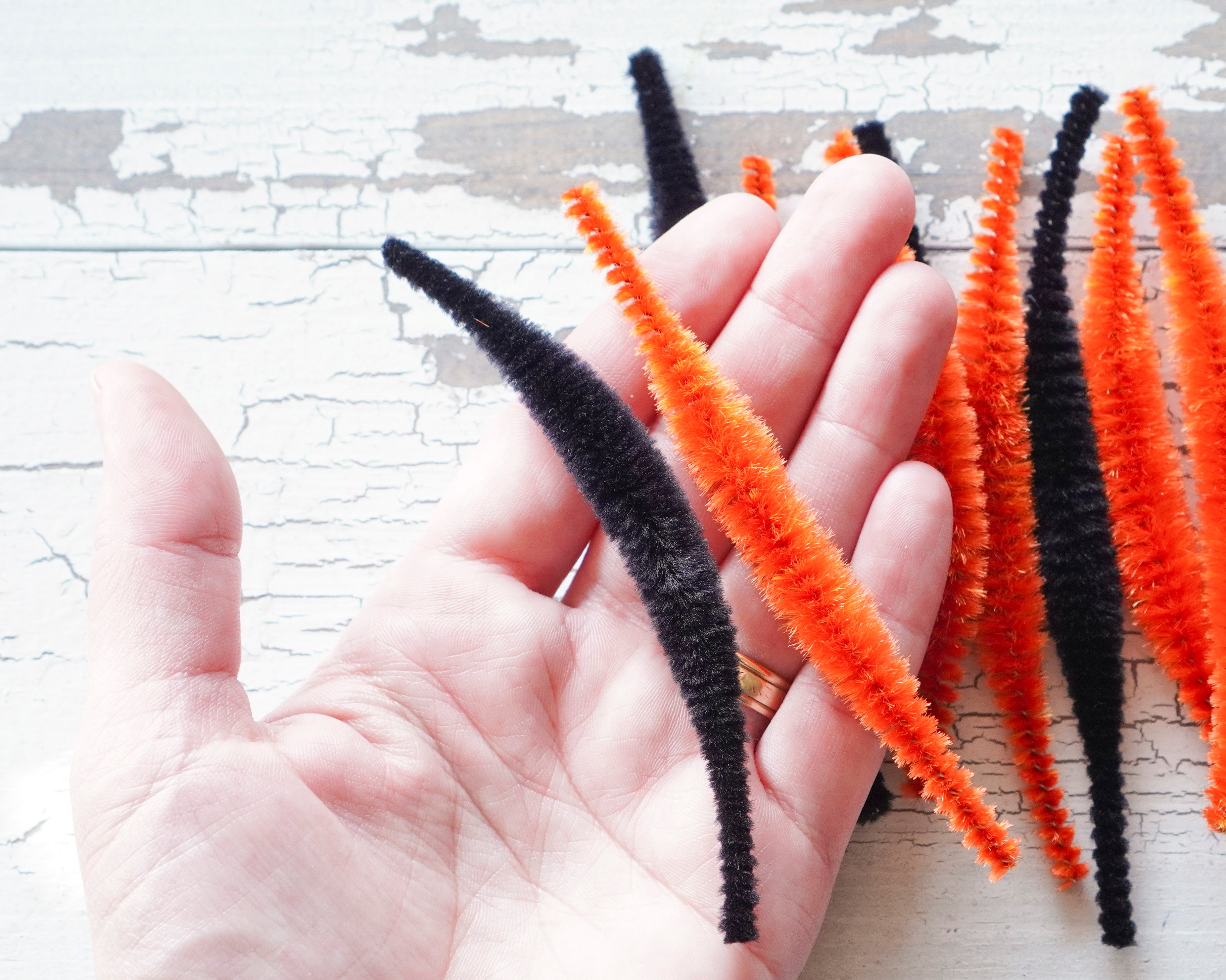 Halloween Bump Chenille Segments - Orange and Black, 18 Pcs.