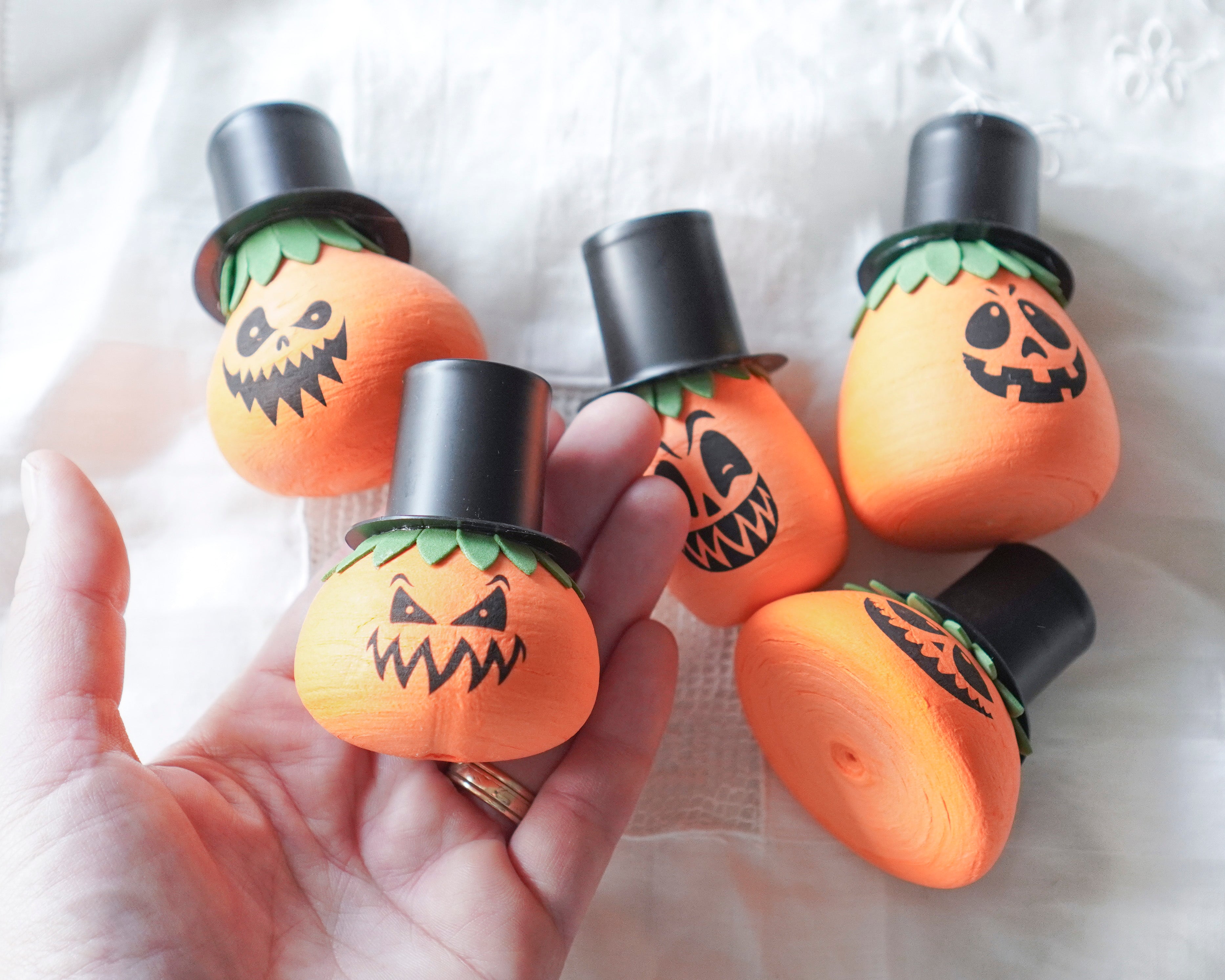 Gourd Heads - Czech Spun Cotton Halloween Pumpkins, 5 Pcs.