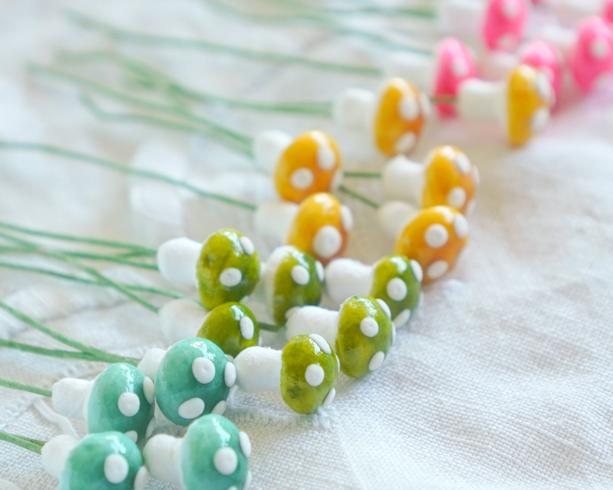 Mini German Spun Cotton Mushrooms - Mixed Spring Colors, 24 Pcs.