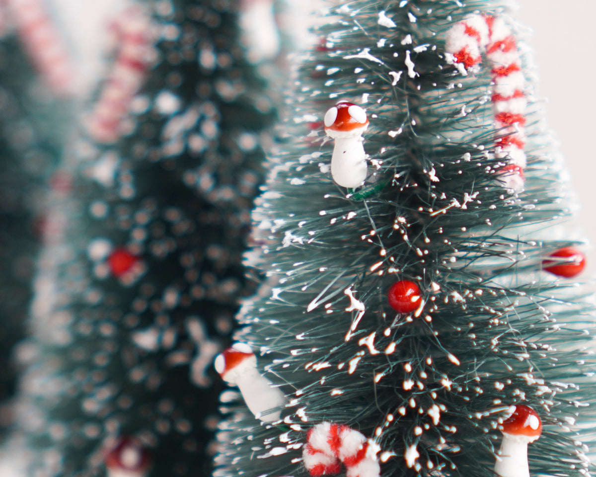 Fancy Decorated Bottle Brush Trees, 5.5-6 Inches, 3 Pcs.
