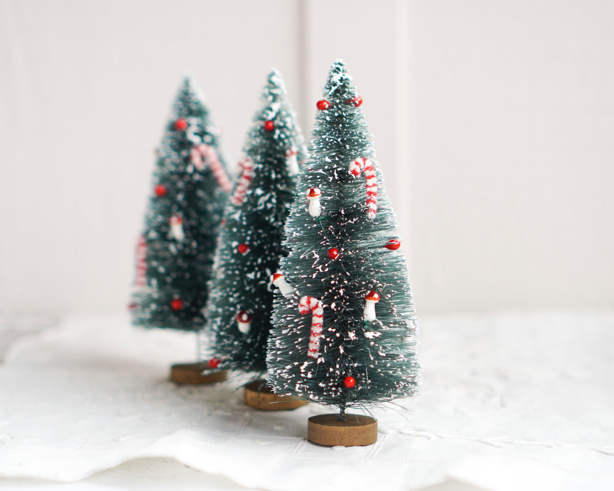 Fancy Decorated Bottle Brush Trees, 5.5-6 Inches, 3 Pcs.
