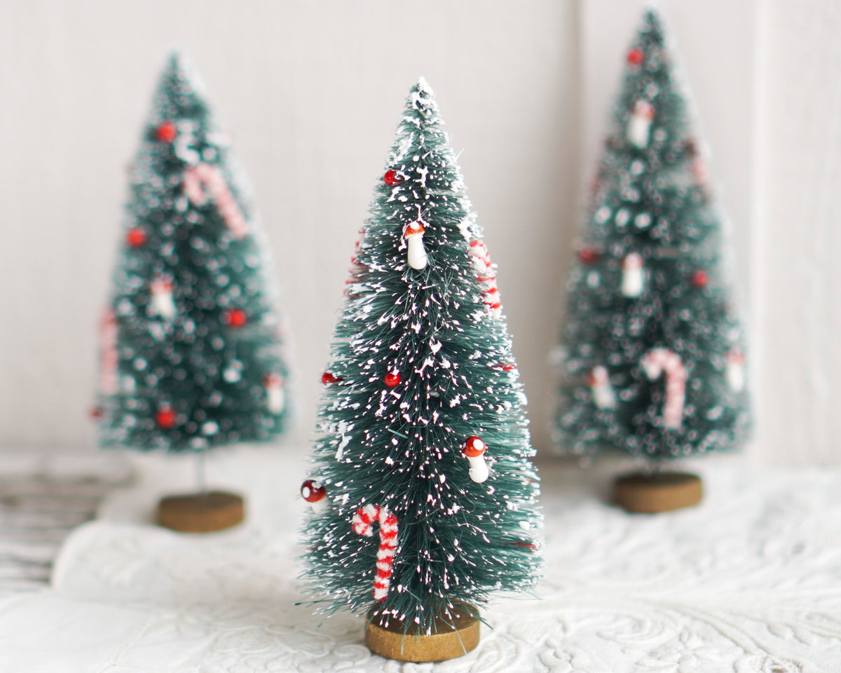 Fancy Decorated Bottle Brush Trees, 5.5-6 Inches, 3 Pcs.