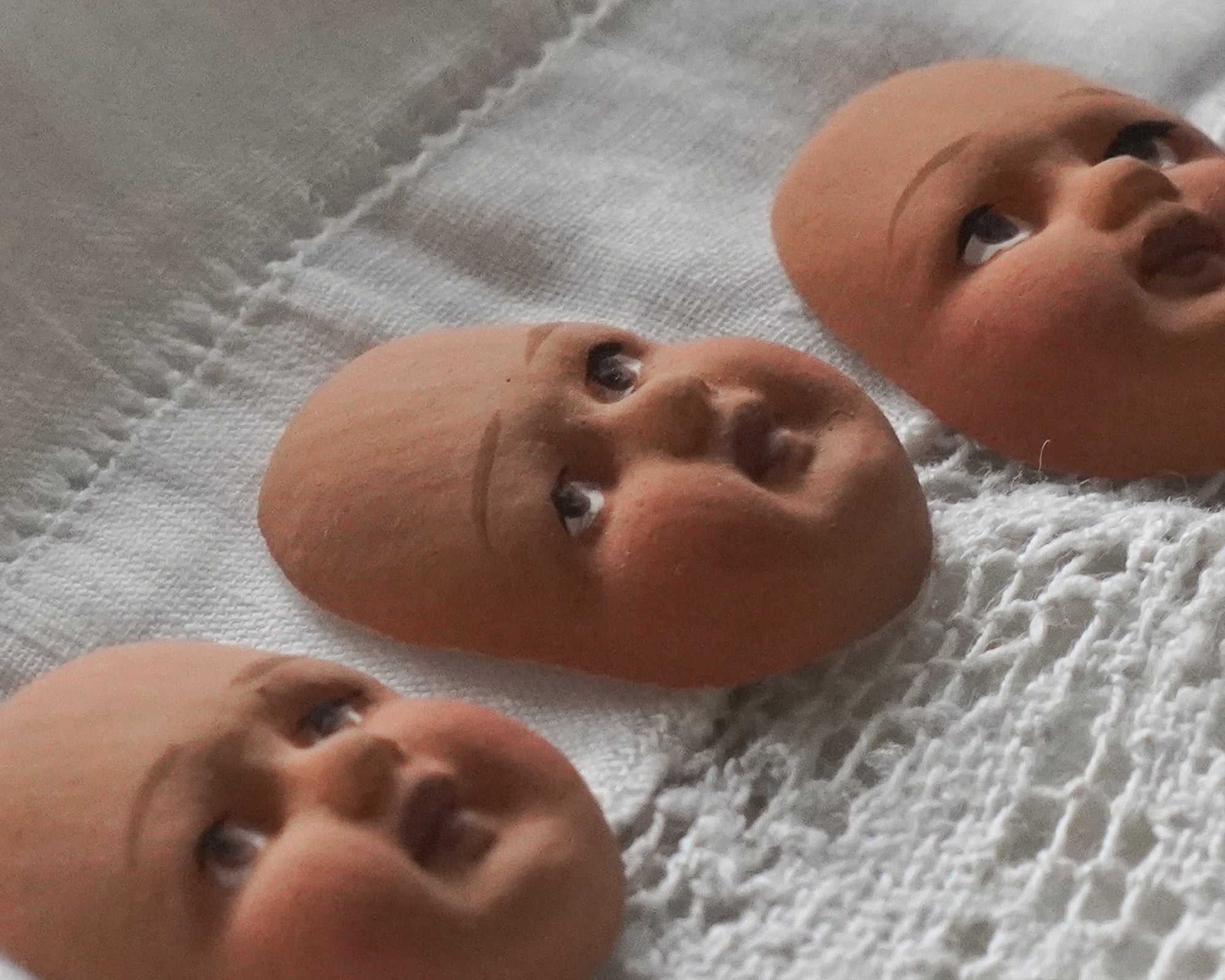 Miniature Doll Faces for Spun Cotton Crafts - Antique Style Brown, 3 Pcs.