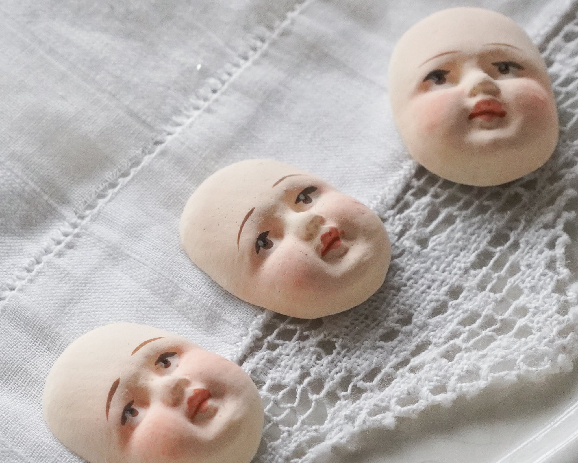 Miniature Doll Faces for Spun Cotton Crafts - Antique Style Cream, 3 Pcs.