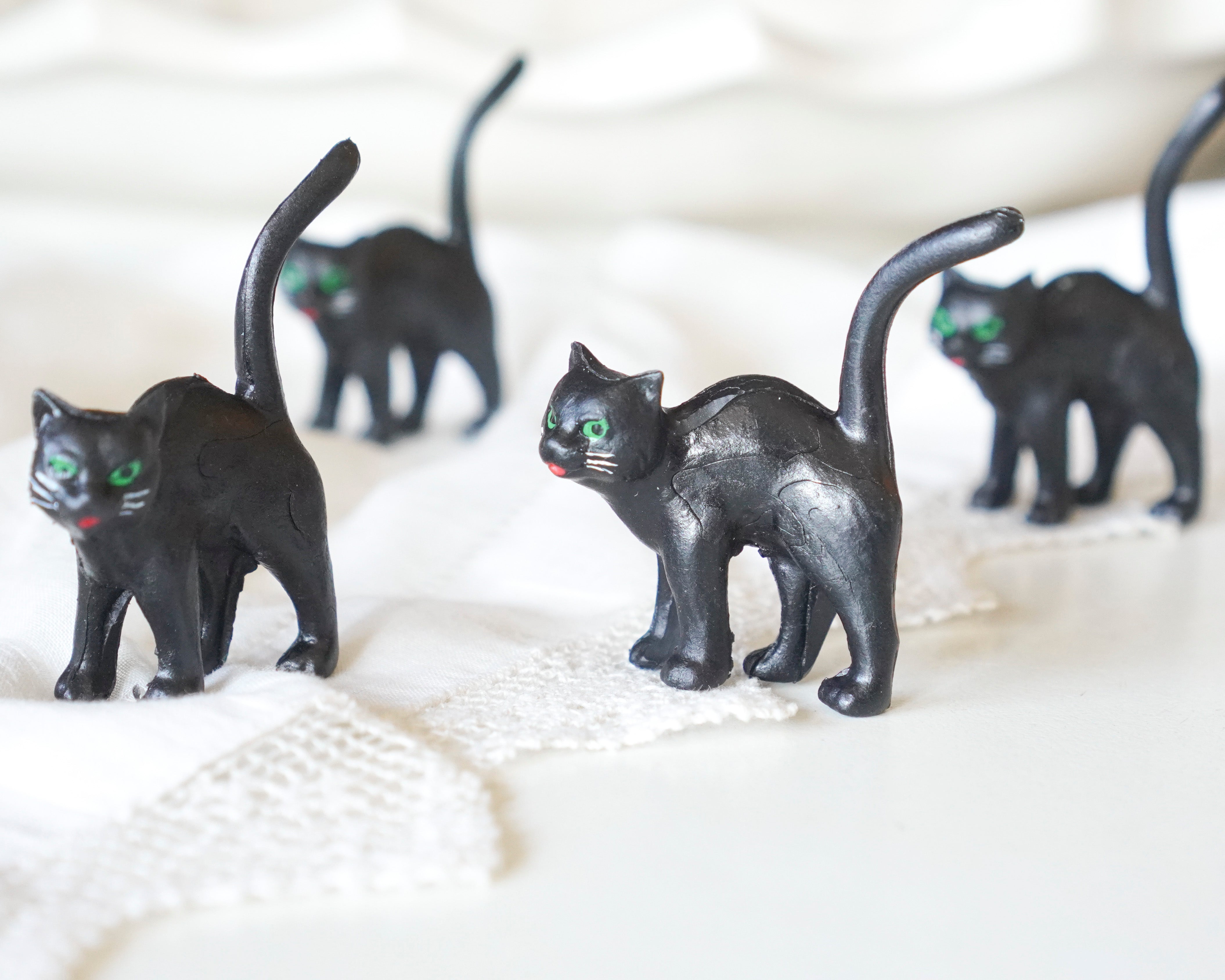 German Halloween Cats - Soft Plastic Craft Figurines, 4 Pcs.