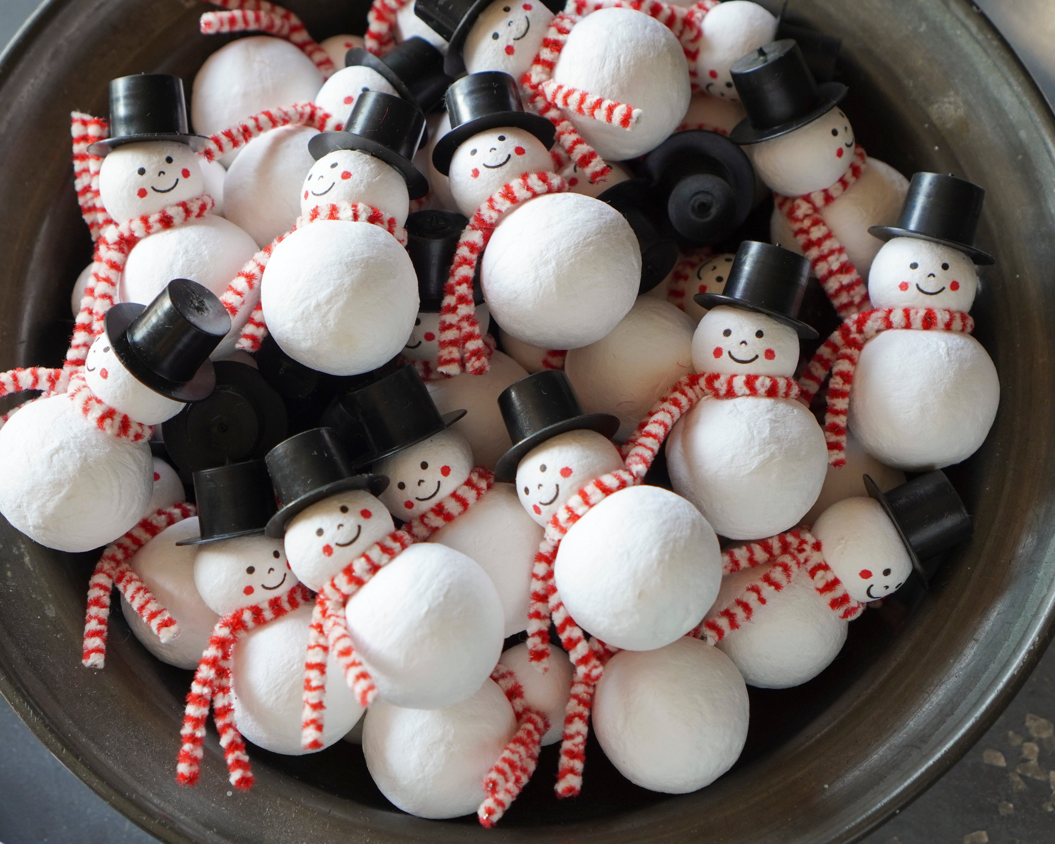 Spun Cotton Snowmen - Set of 3 Miniature Snowman Christmas Figurines