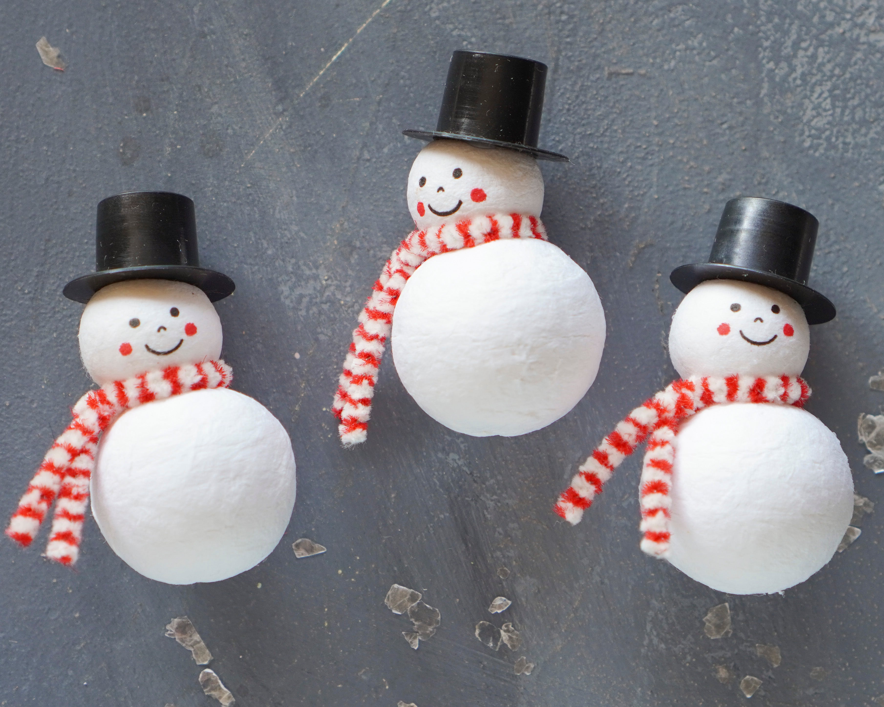 Spun Cotton Snowmen - Set of 3 Miniature Snowman Christmas Figurines