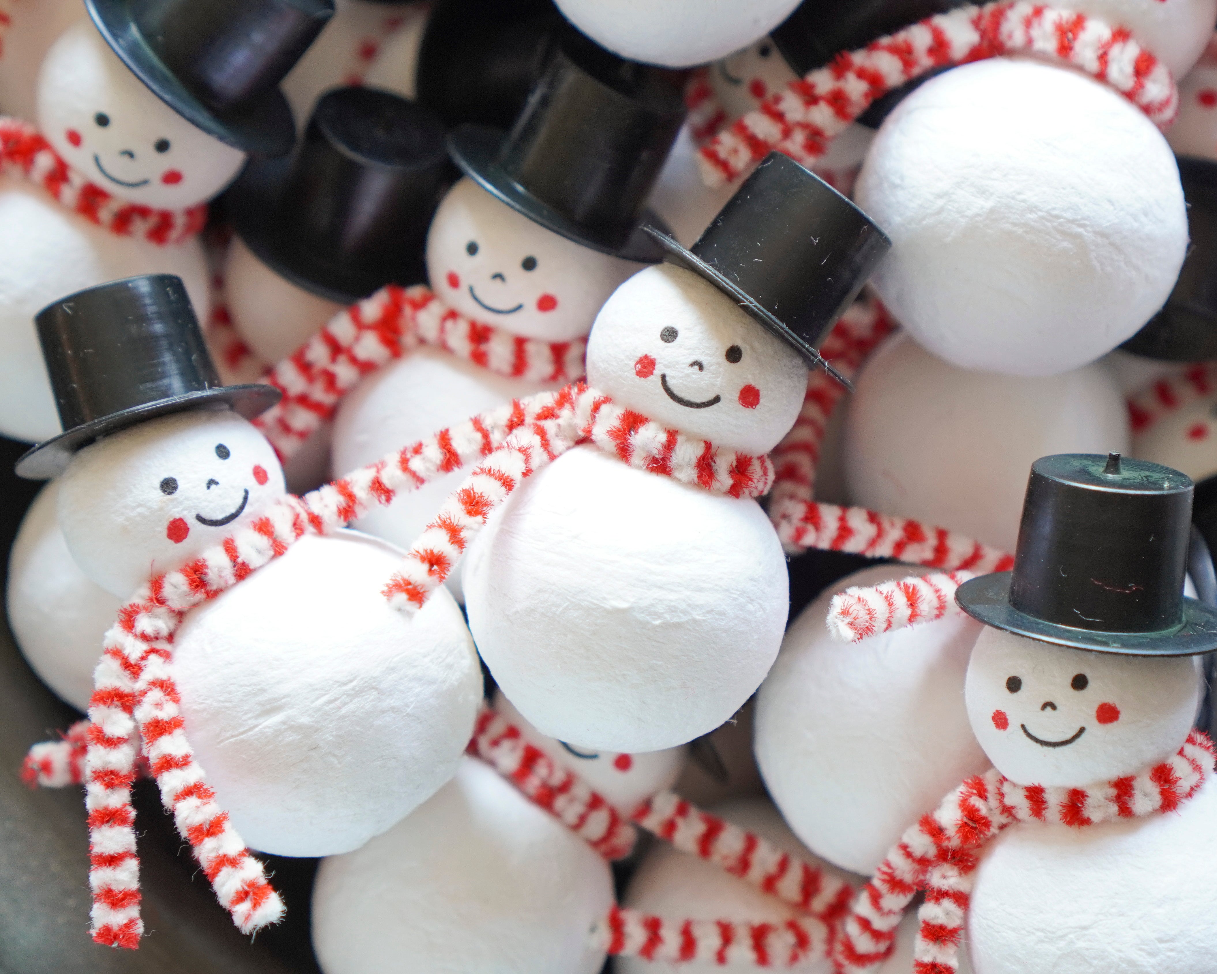Spun Cotton Snowmen - Set of 3 Miniature Snowman Christmas Figurines