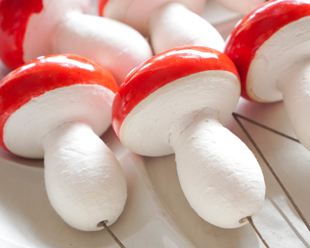 Large Mushroom Picks - Spun Cotton Toadstools, 60mm x 45mm, 6 Pcs.