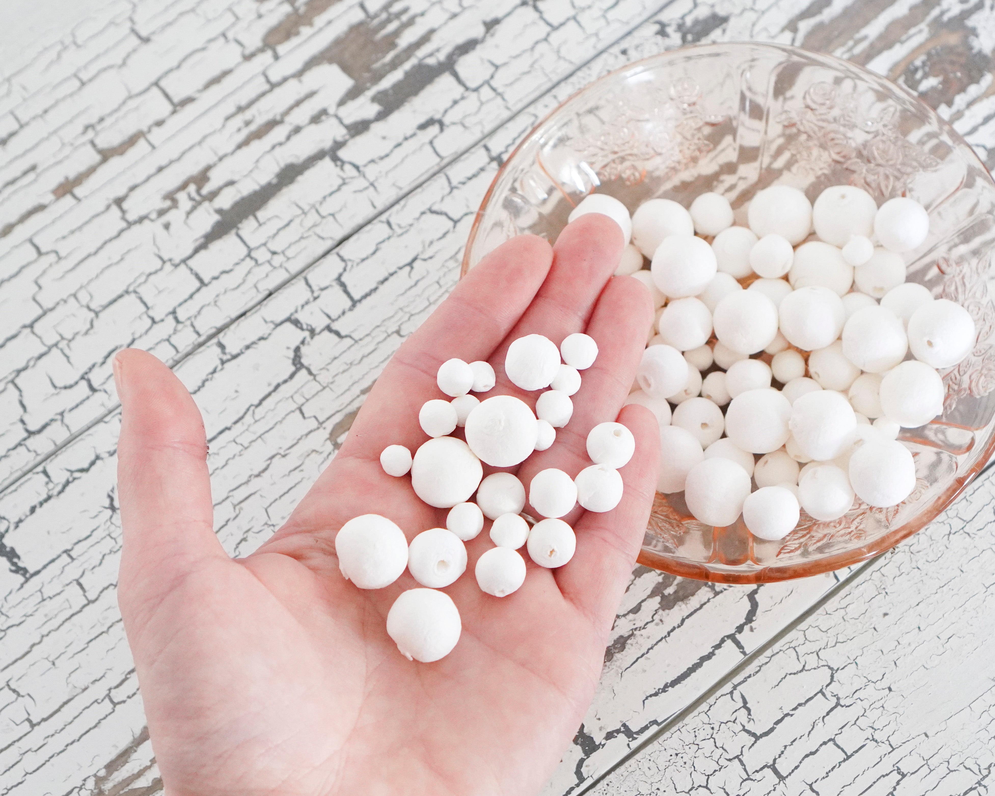 Tiny Spun Cotton Balls Sampler Pack, Mixed Small-Size Paper Ball Craft Shapes, 100 Pcs.