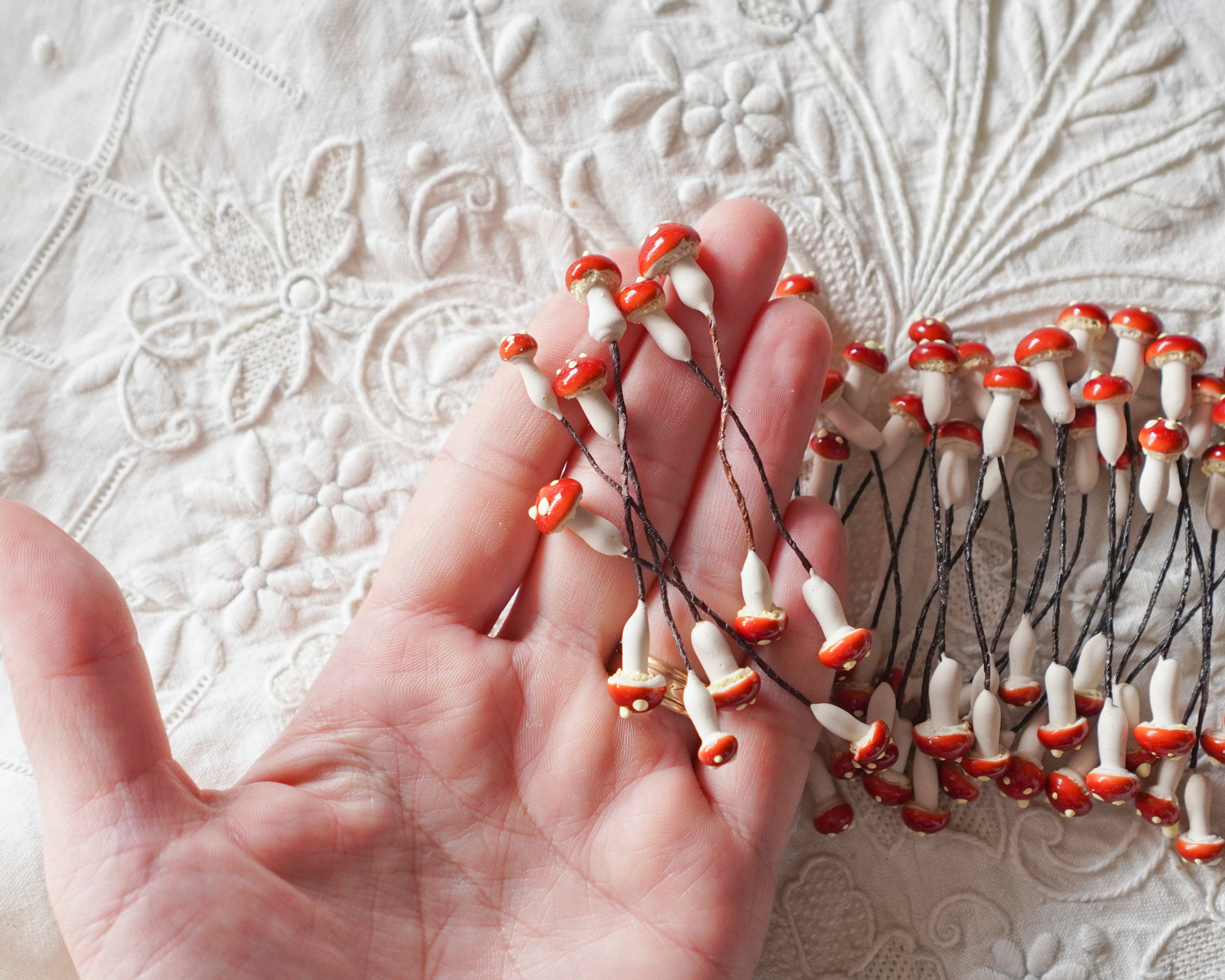 Miniature Autumn Mushrooms - 36 Double-Ended Tiny Plaster Mushroom Stems