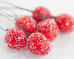 Mini Berry Ornaments 6 Sugared Red Spun Cotton Baubles