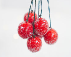 Mini Berry Ornaments 6 Sugared Red Spun Cotton Baubles