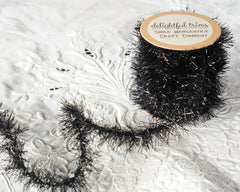 Tinsel Garland - Sparkly Black Vintage Style Halloween Trim, 12 Foot Spool