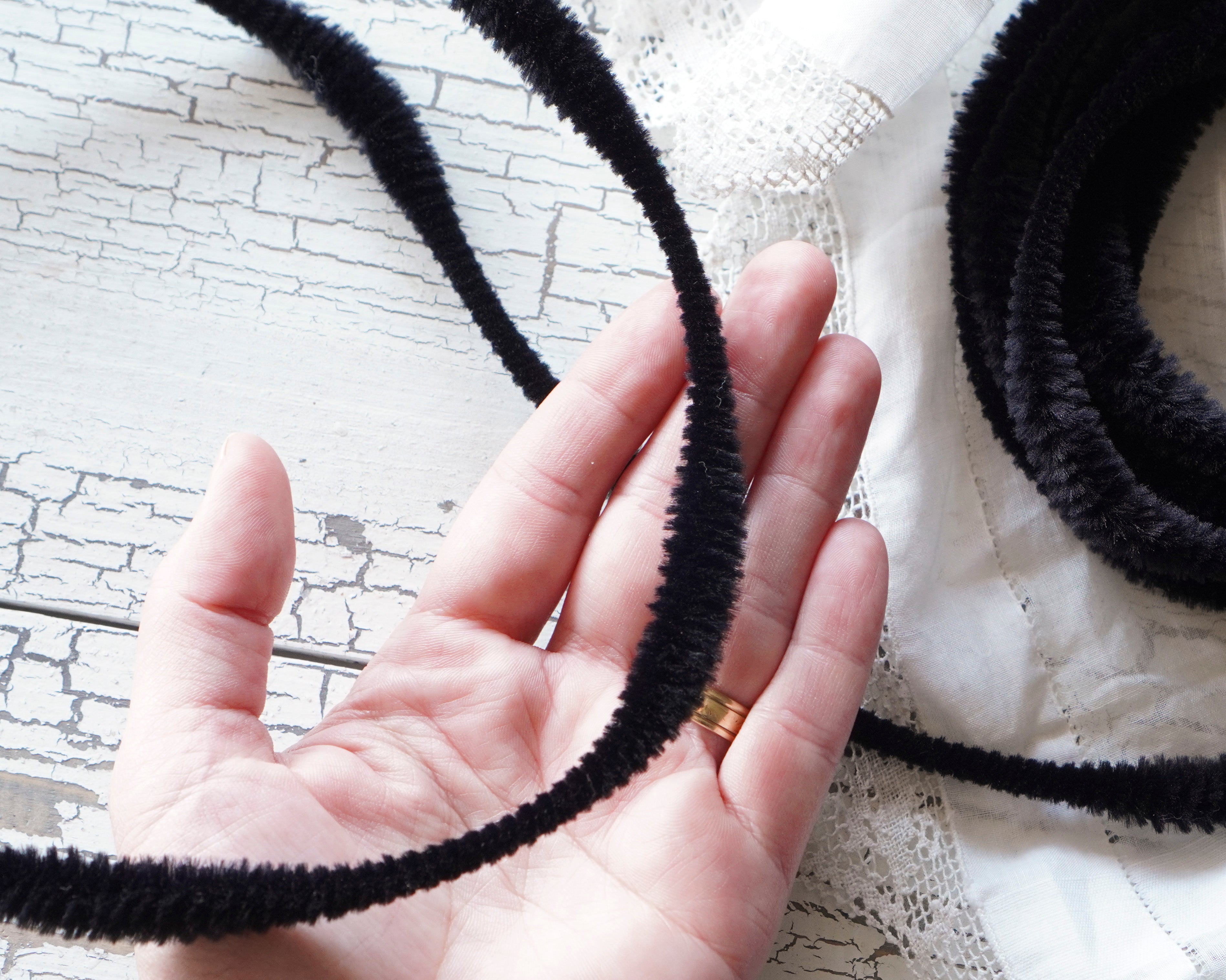 Bump Chenille - Black Pipe Cleaner Wired Craft Trim, 3 Yds.