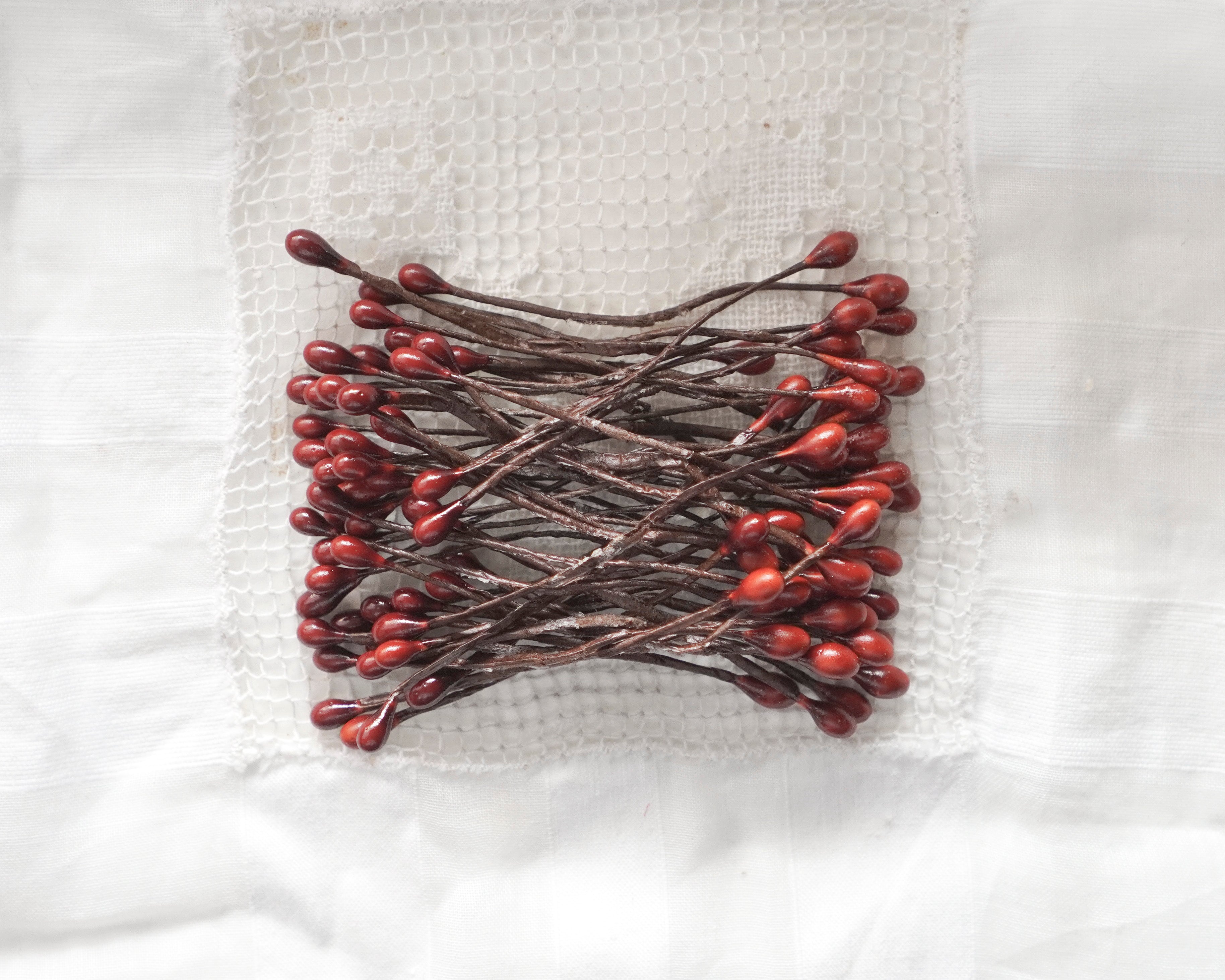 Small Burgundy Holly Berry Wired Stems - 50 Pcs.