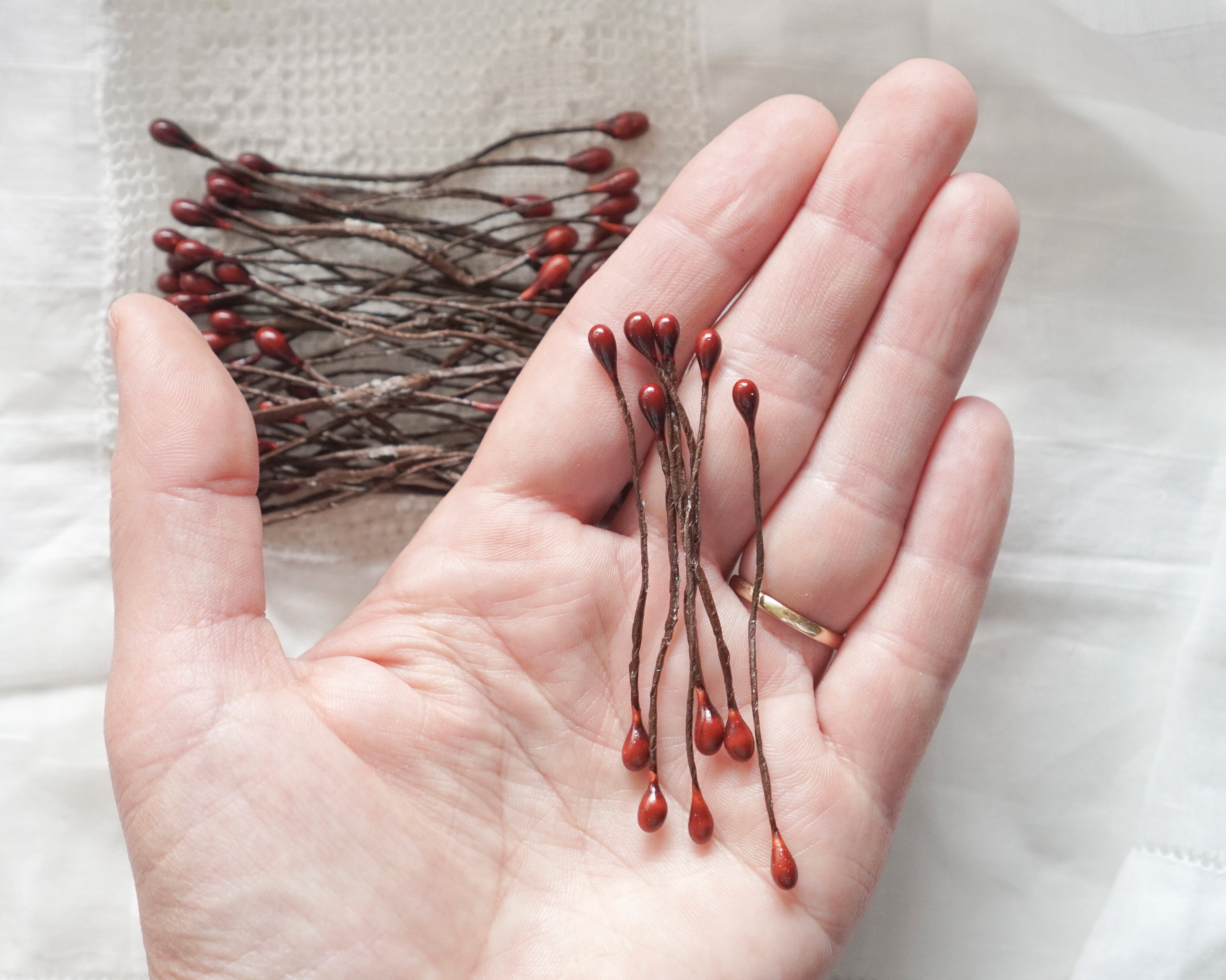 Small Burgundy Holly Berry Wired Stems - 50 Pcs.