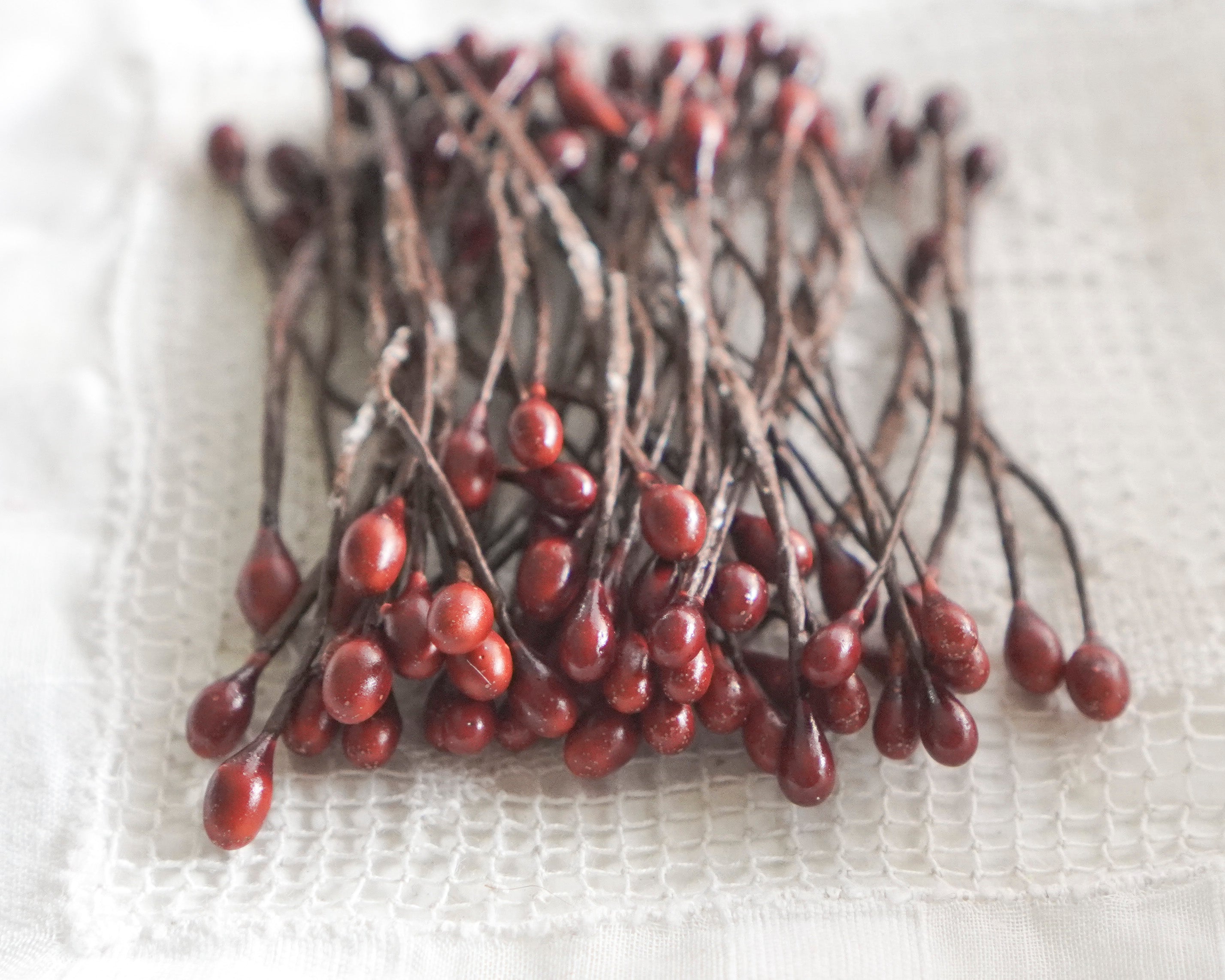 Small Burgundy Holly Berry Wired Stems - 50 Pcs.
