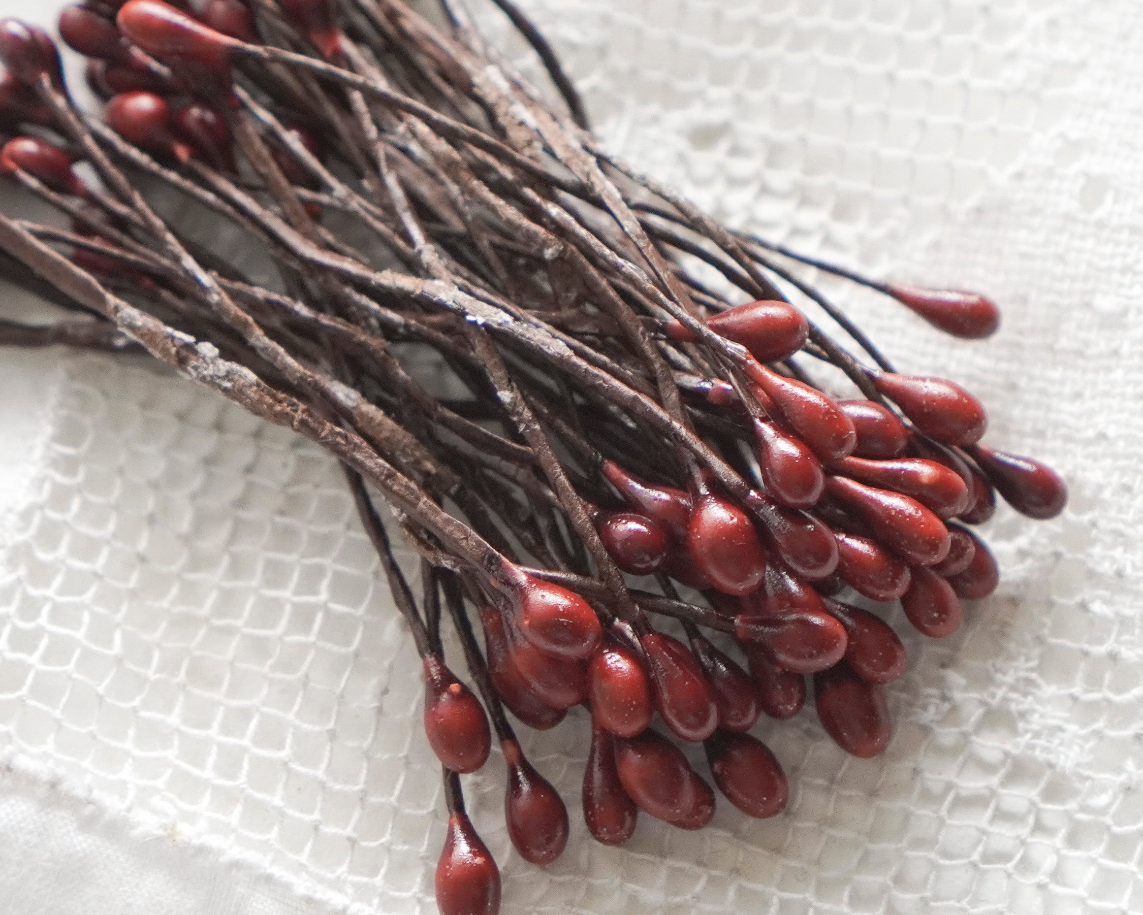 Small Burgundy Holly Berry Wired Stems - 50 Pcs.