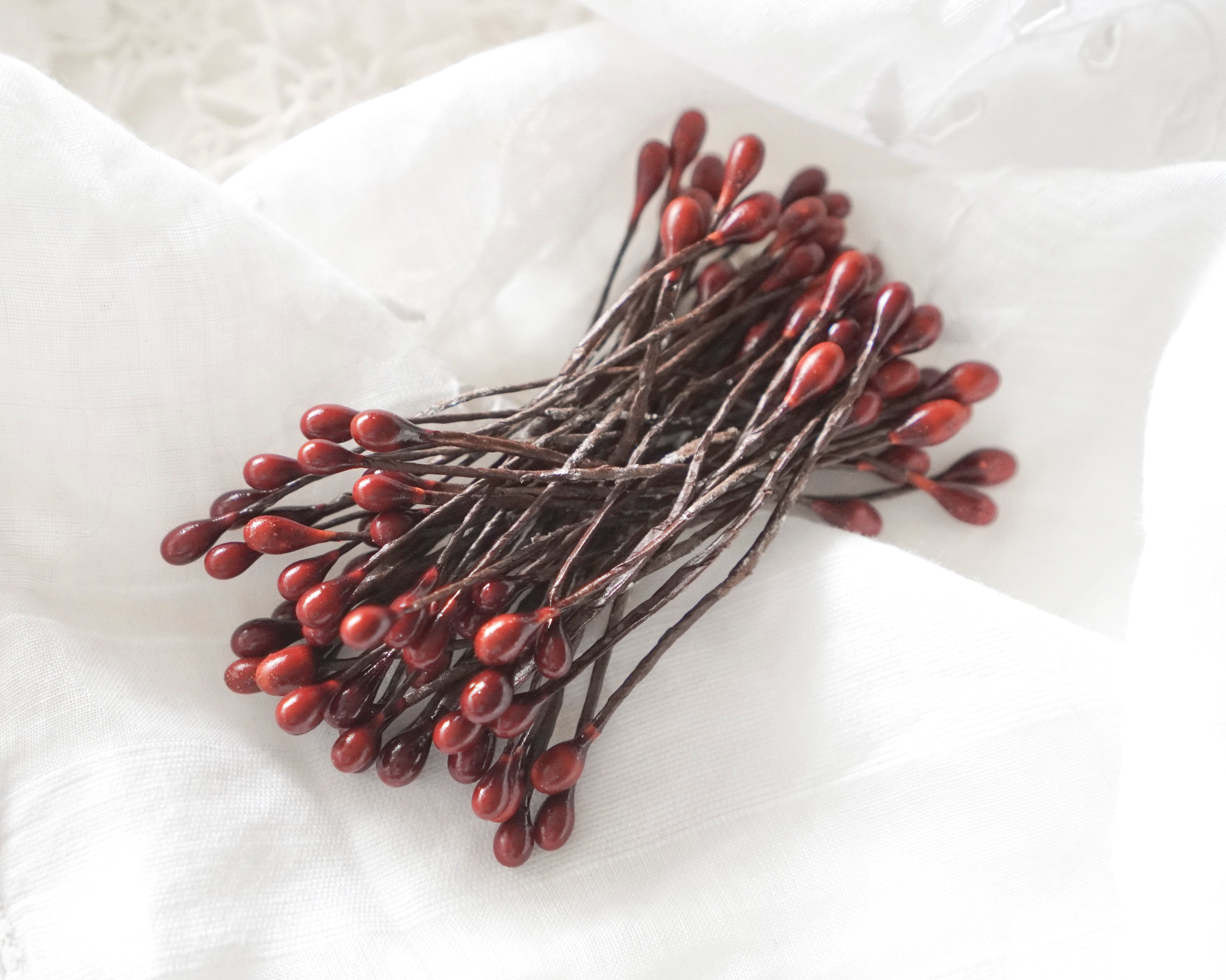 Small Burgundy Holly Berry Wired Stems - 50 Pcs.