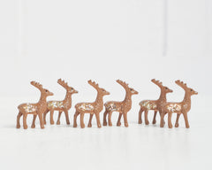 Miniature Deer - 6 Brown Plastic Reindeer Figurines with Glitter
