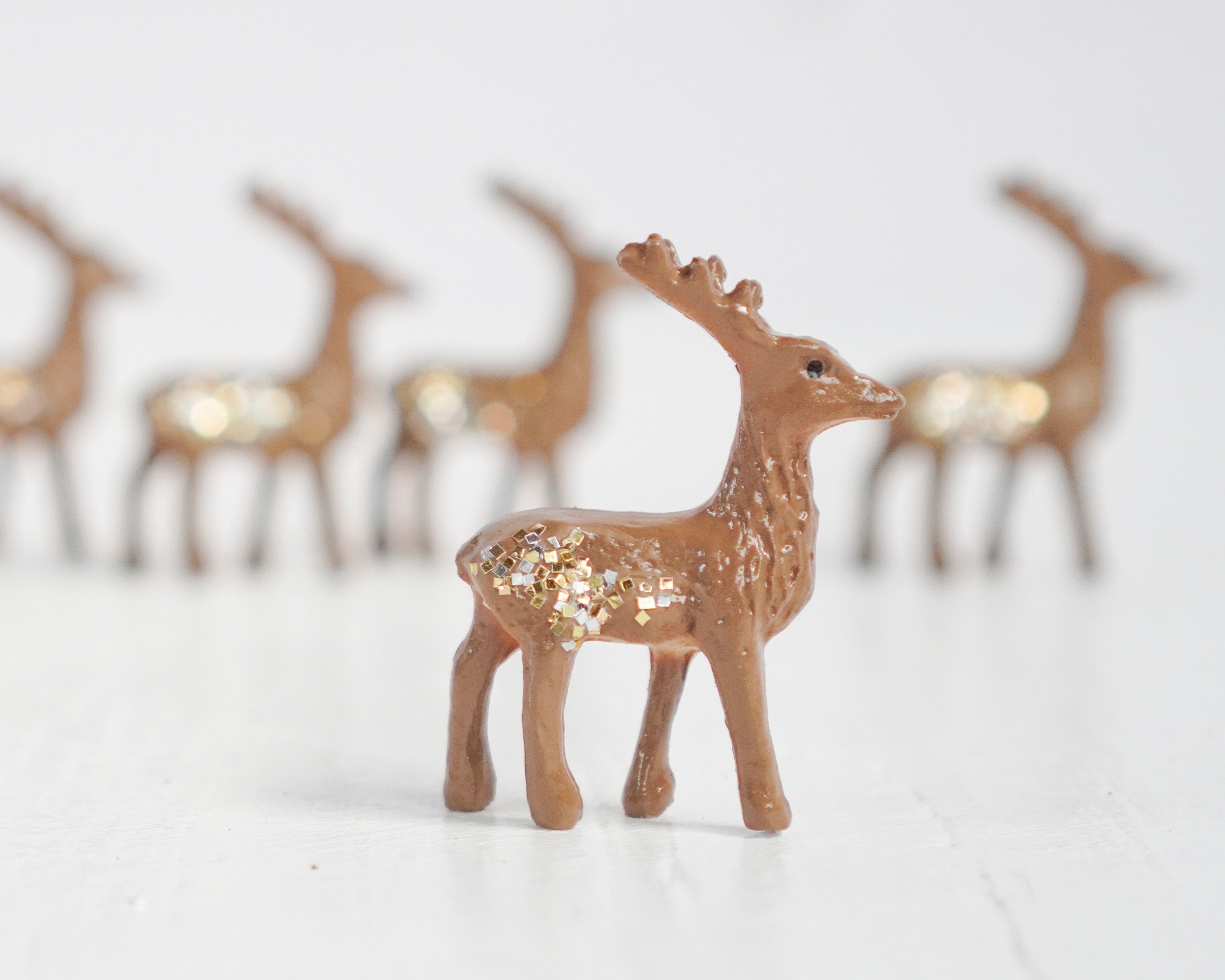 Miniature Plastic Deer - One Dozen Tiny German Craft Figurines