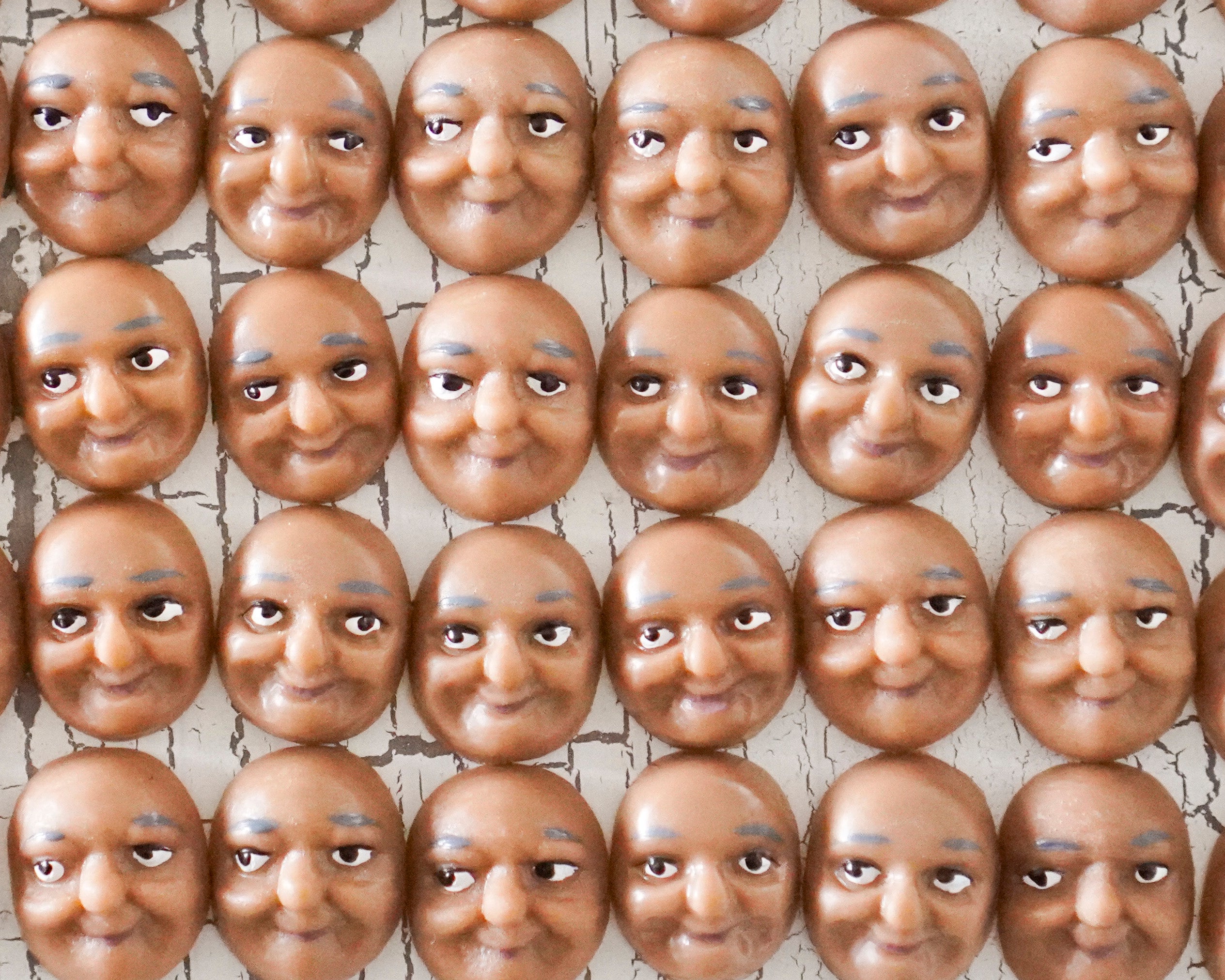 Elf Faces, Brown - Miniature Plastic Face Cabochons for Crafts, 12 Pcs.