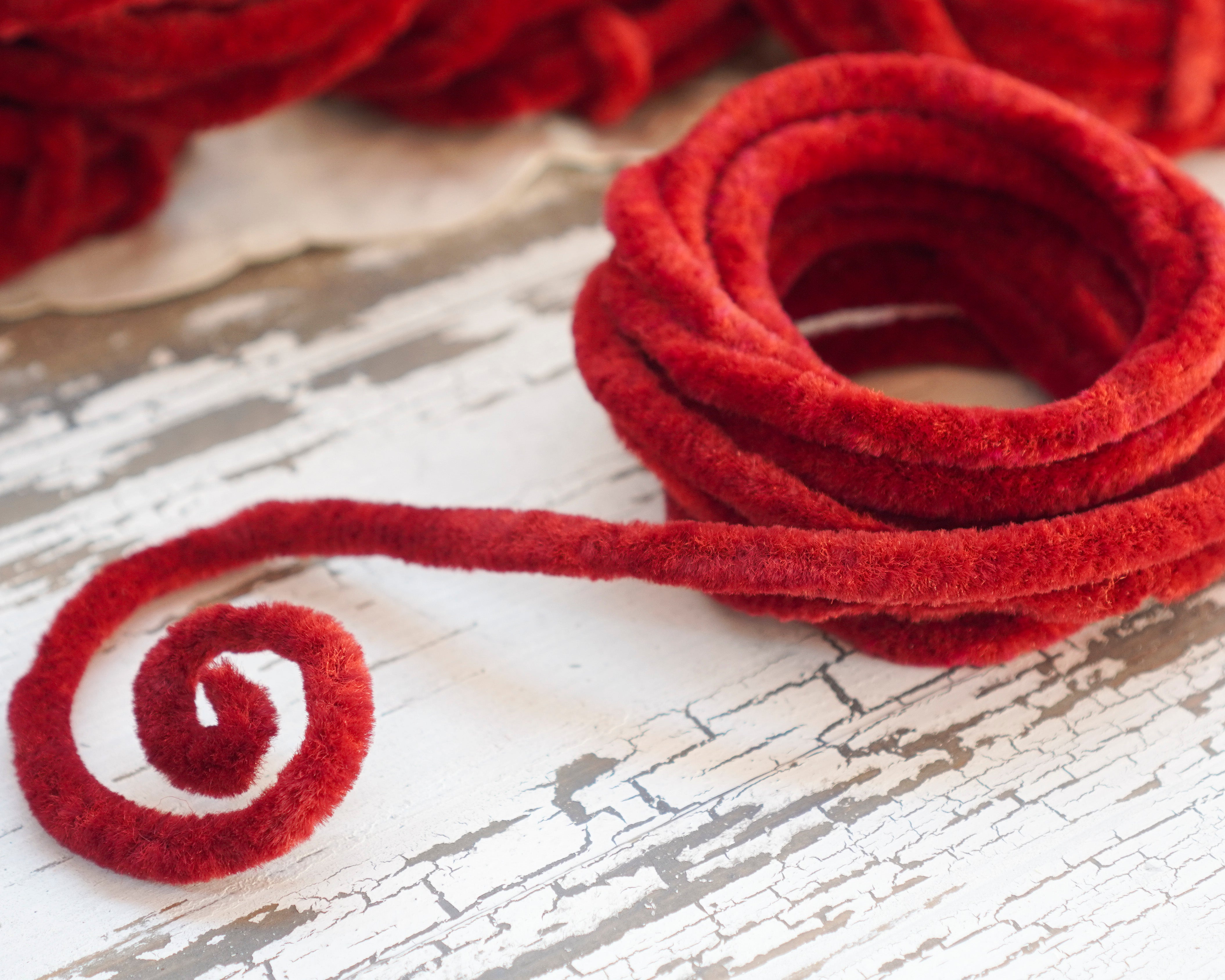 Burgundy Red Chenille Roping - 3/8" Vintage Stock Wired Craft Trim, 3 Yds.