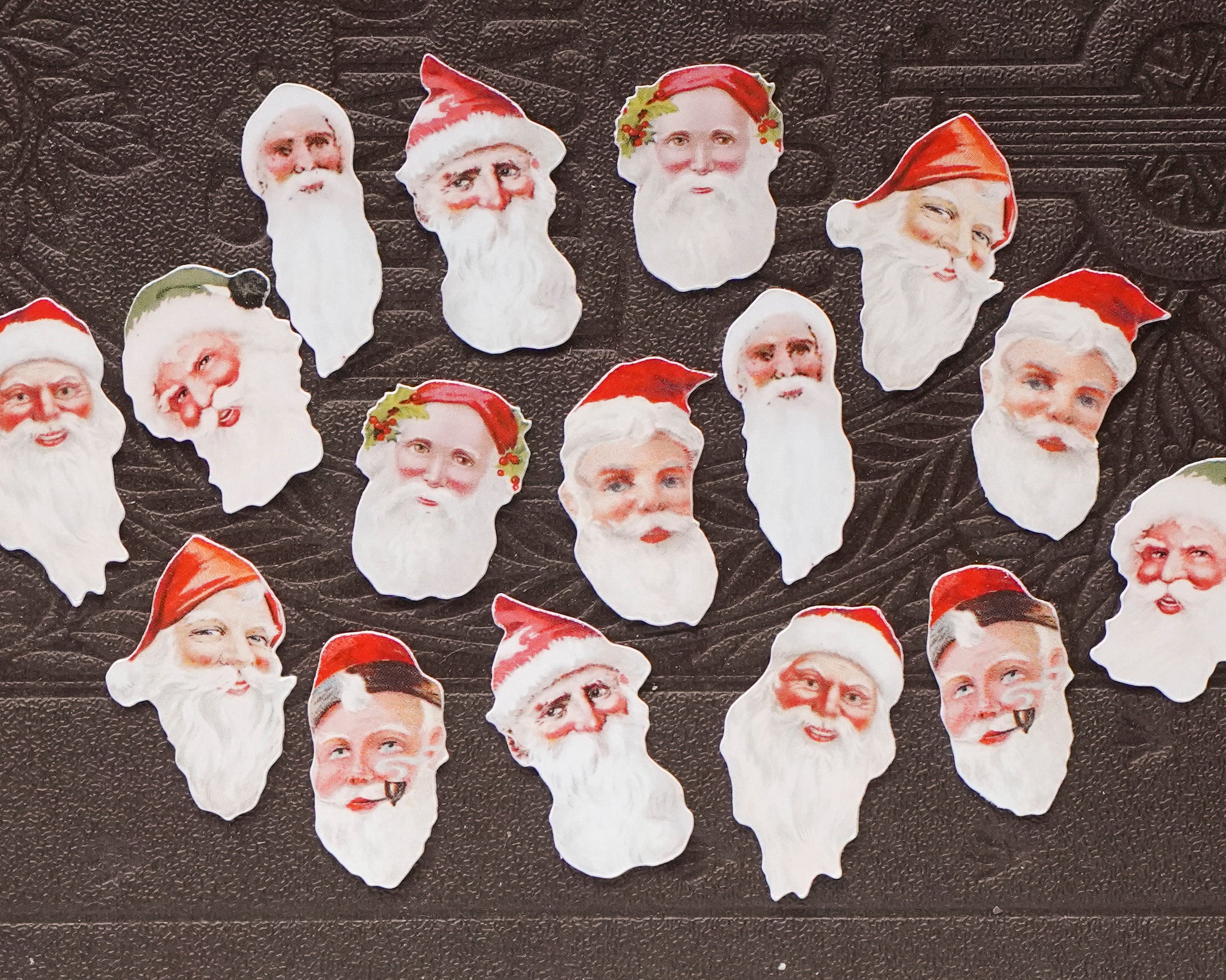 Santa Scrap Faces - Miniature Antique Style Cardstock Santa Face Embellishments, 16 Pcs.