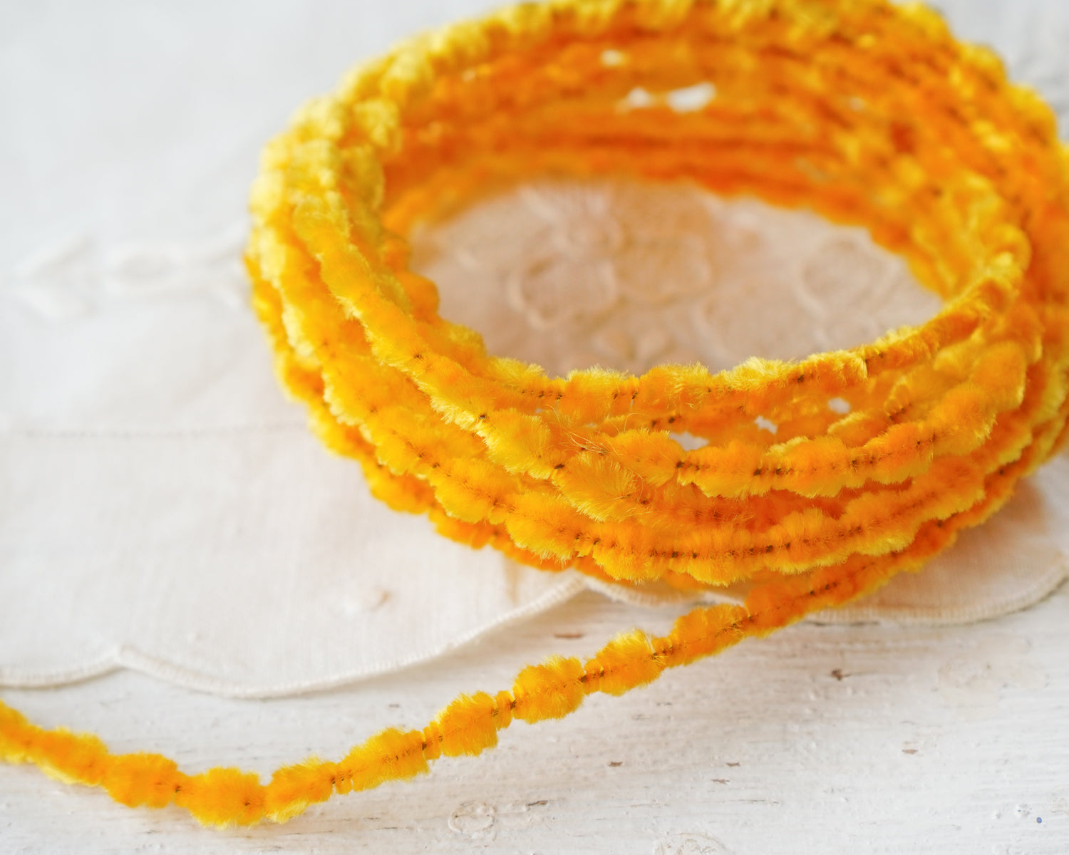 Caterpillar Bump Chenille - Vintage Harvest Gold Crushed Velvet Wired Trim, 3 Yds.