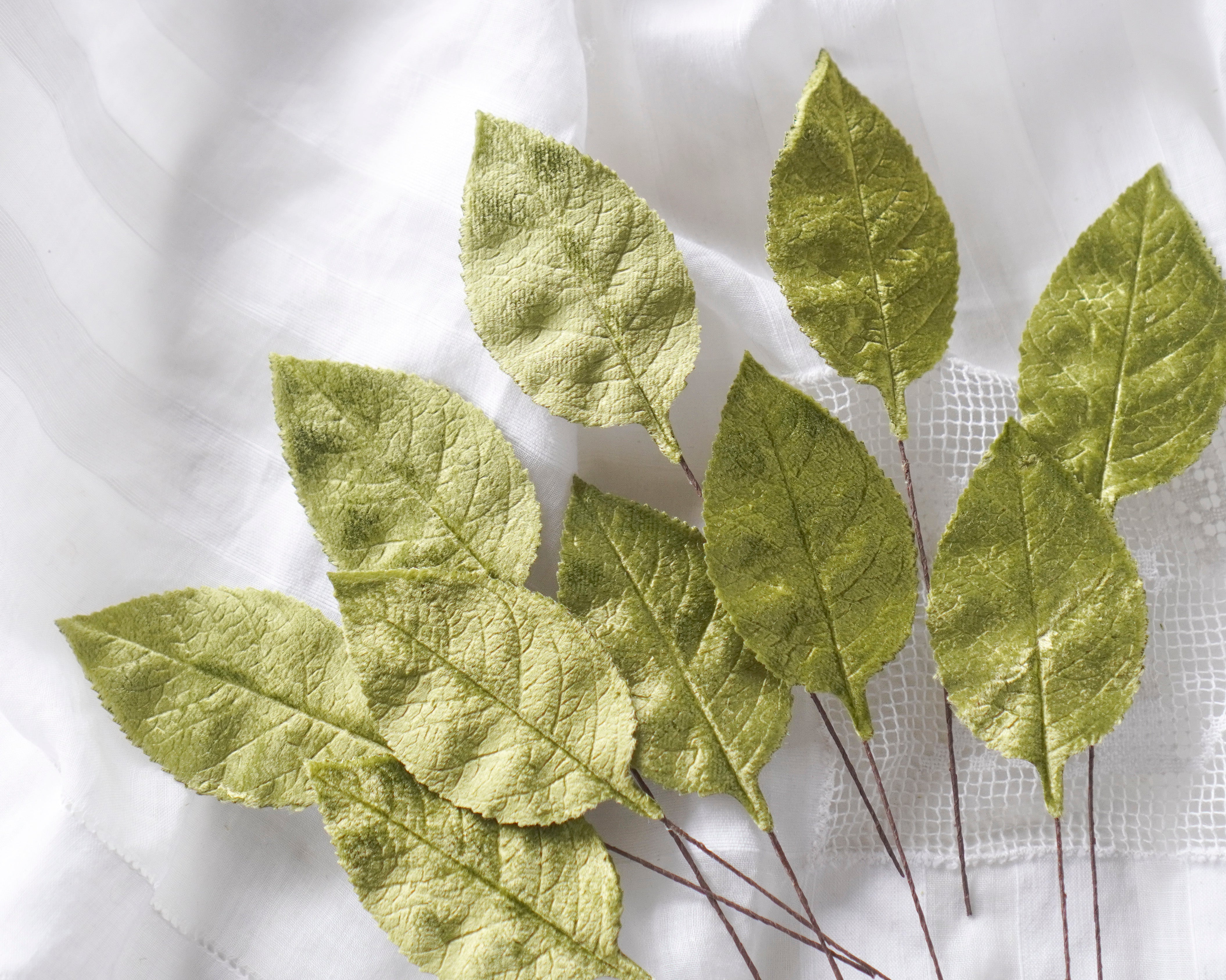 Chartreuse Green Velvet Leaves, Large 2 1/2 Inch, 10 Pcs.
