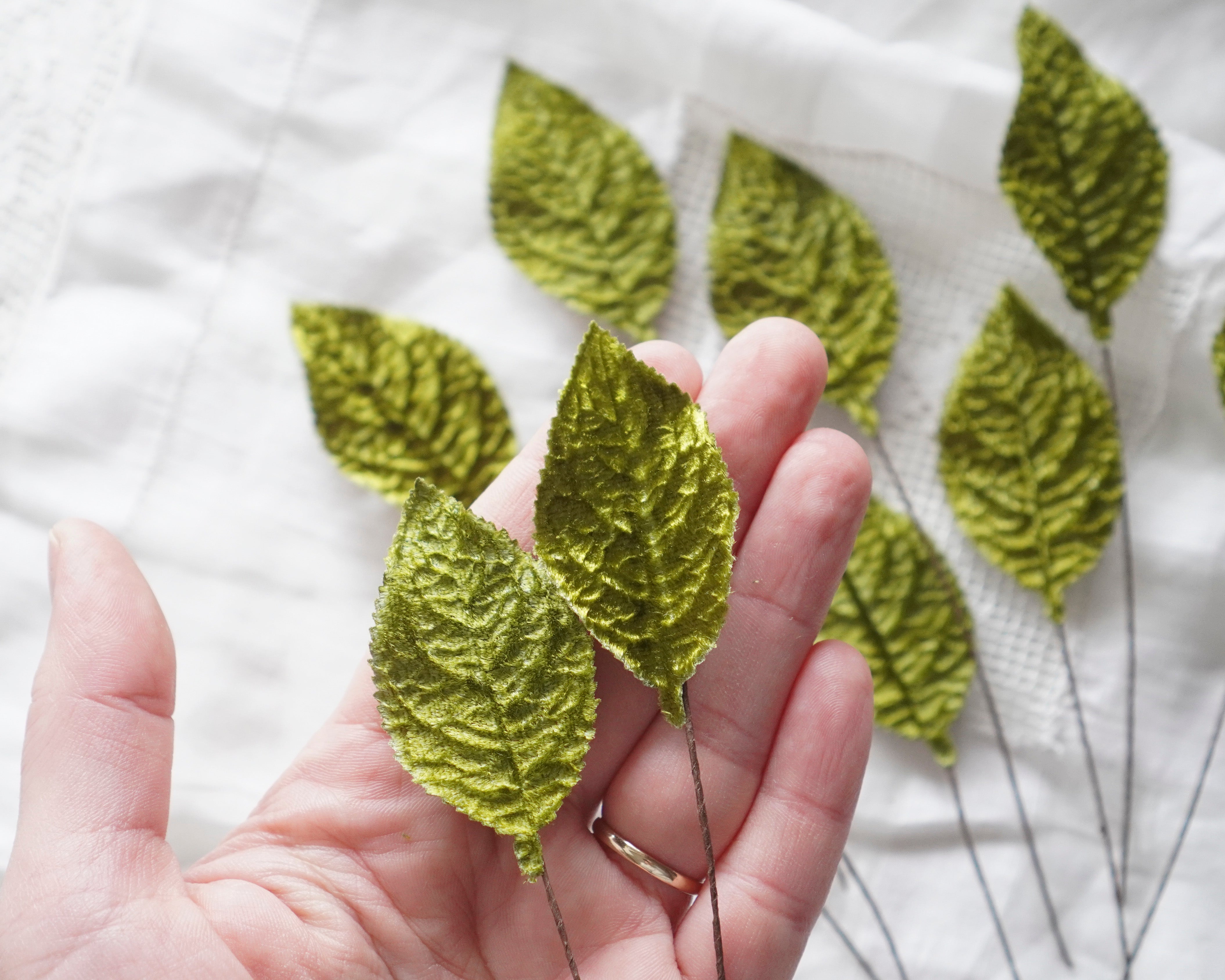 Chartreuse Green Velvet Leaves, Medium, 10 Pcs.